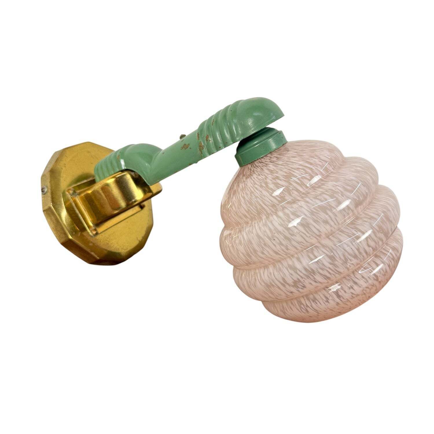 Set van drie art deco wandlampen met roze gemarmerd glazen kappen photo for sale