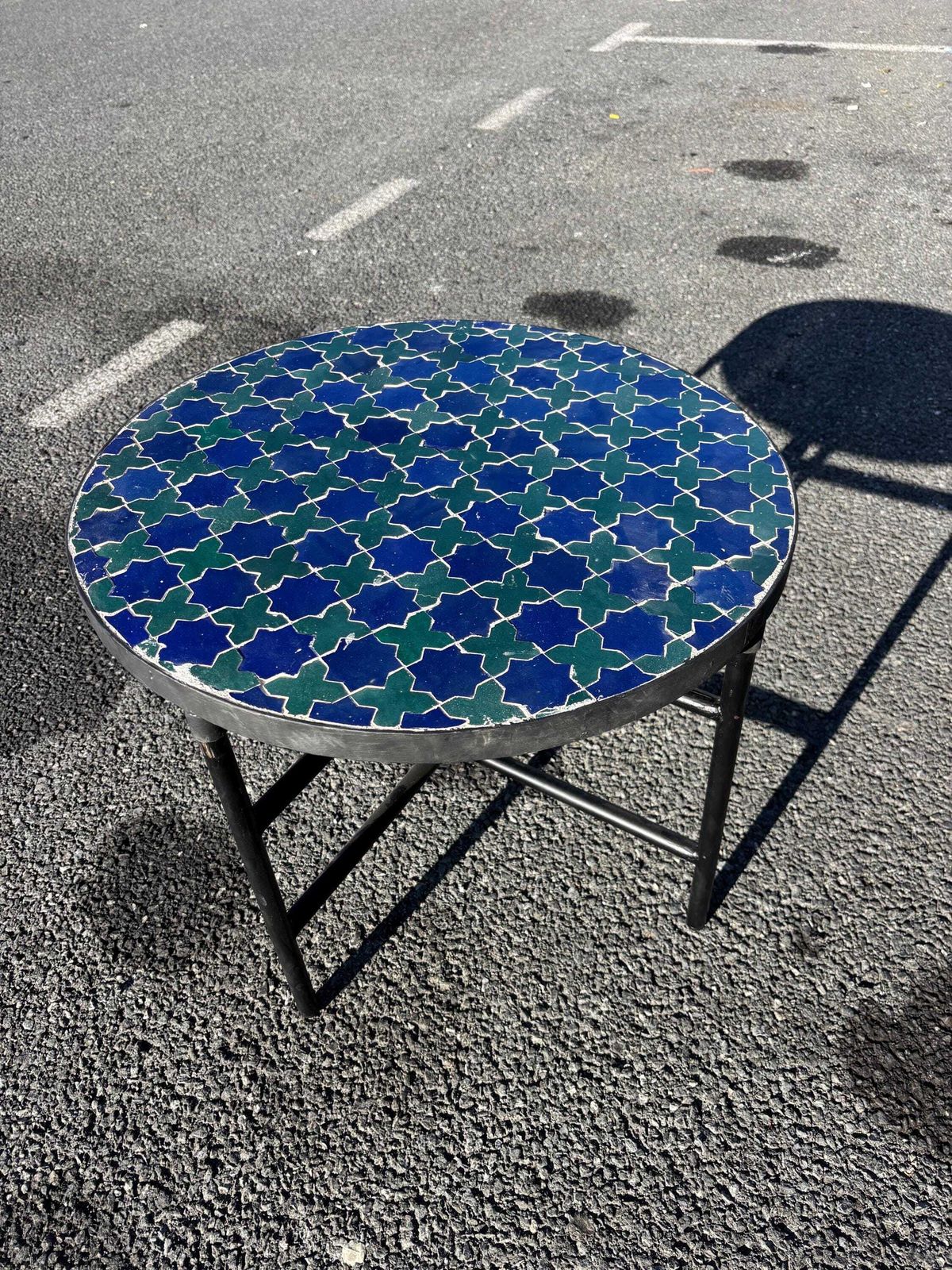 Table basse zellige marocaine, mosaïque bleue et verte, table d'appoint ronde en carreaux faits main, décor étoile mauresque, mobilier Boho, 60 cm photo vinterior