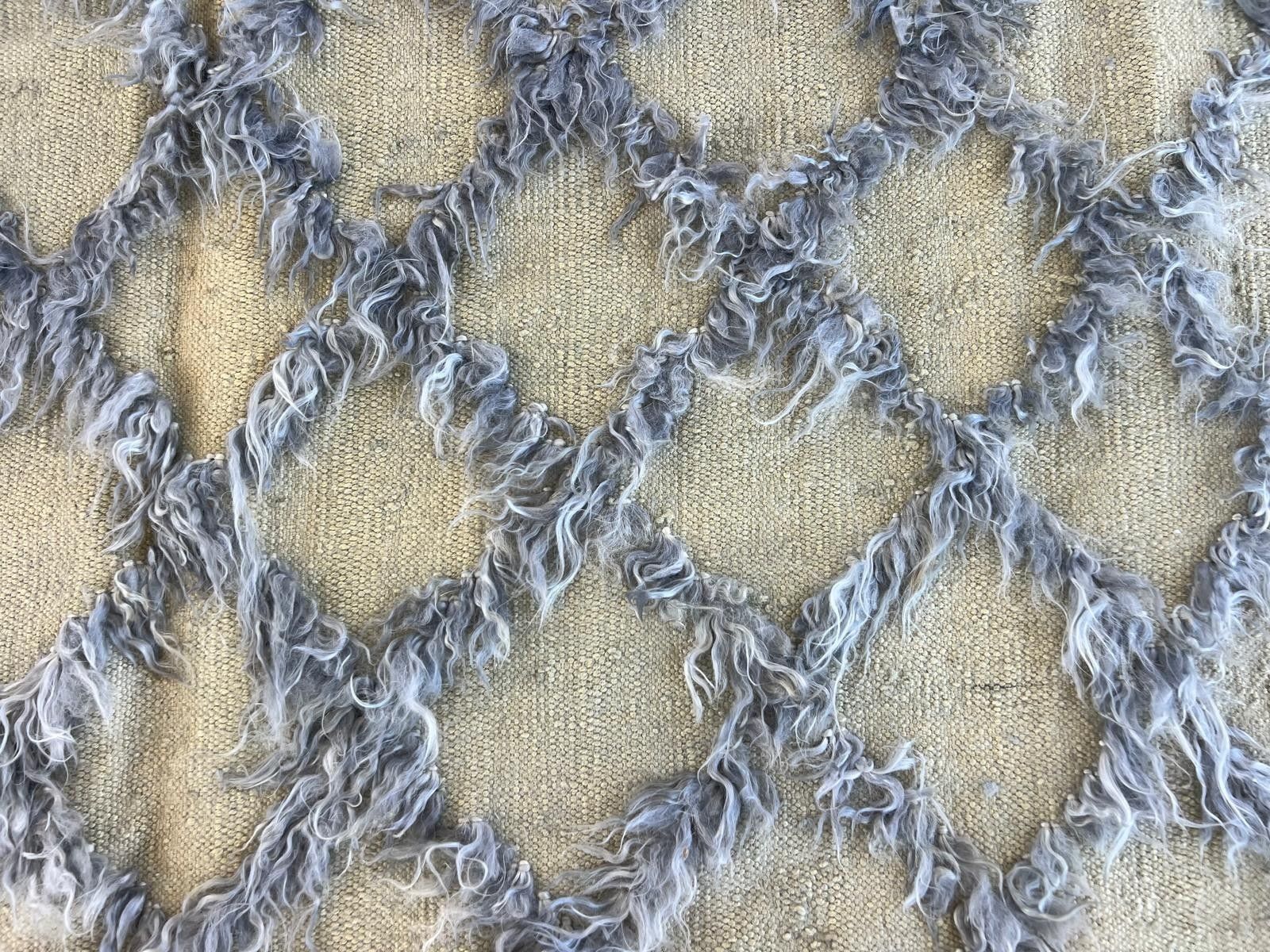 237x305 Cm Gray Color Diamond Pattern Mohair Tulu Kilim Rug, Hemp Floor Covering photo buy