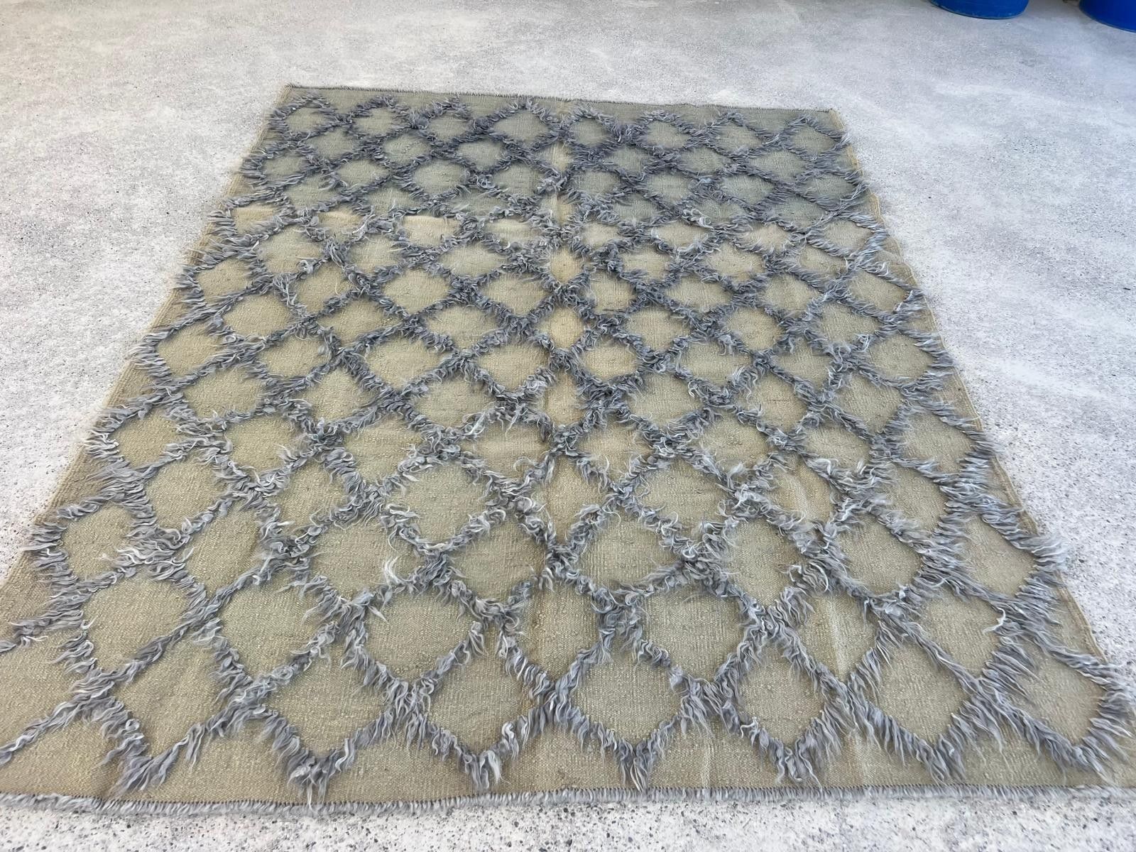photo for sale 237x305 Cm Gray Color Diamond Pattern Mohair Tulu Kilim Rug, Hemp Floor Covering