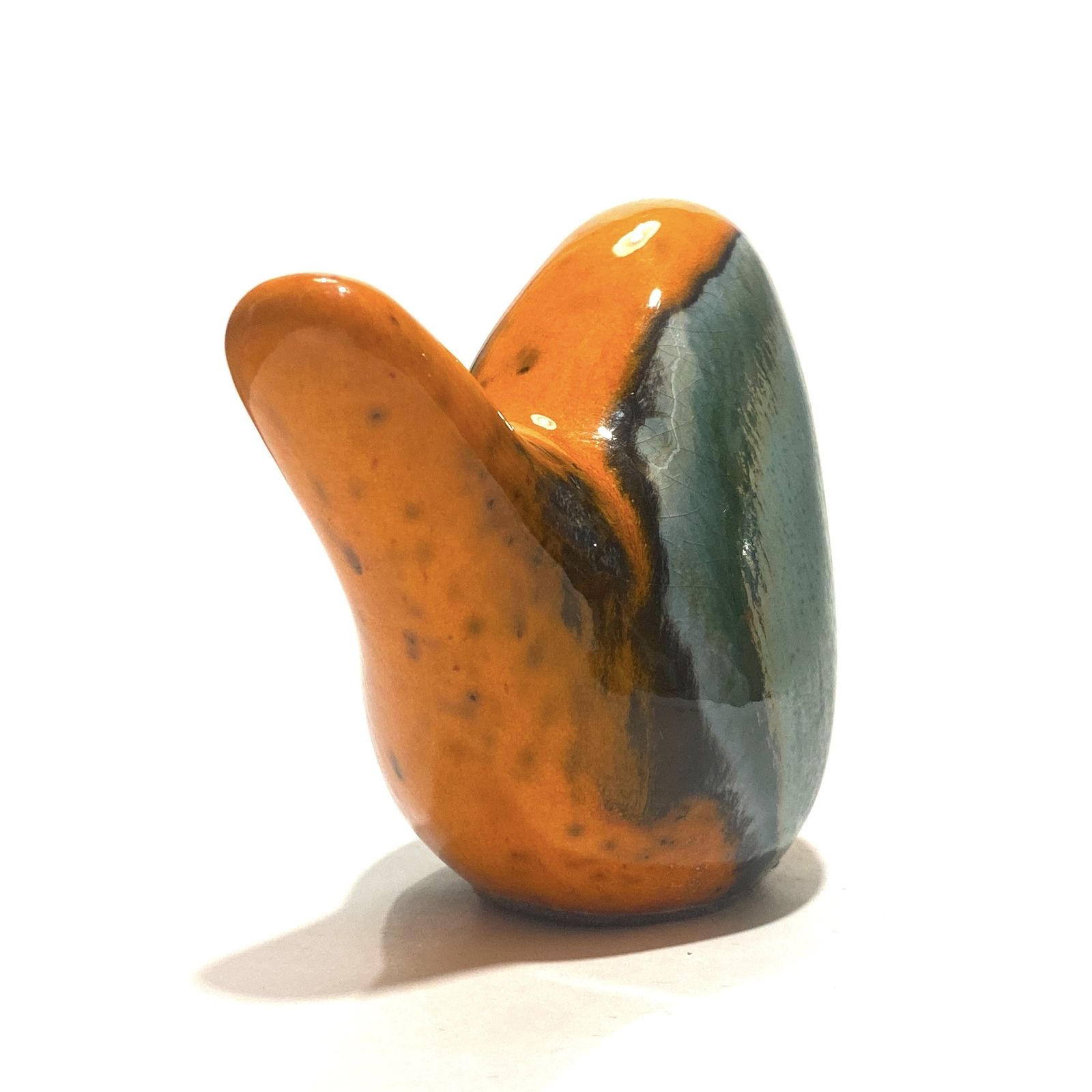 Otto Keramik vogel in oranje Peru-glazuur, West German Pottery stijl keramisch ornament