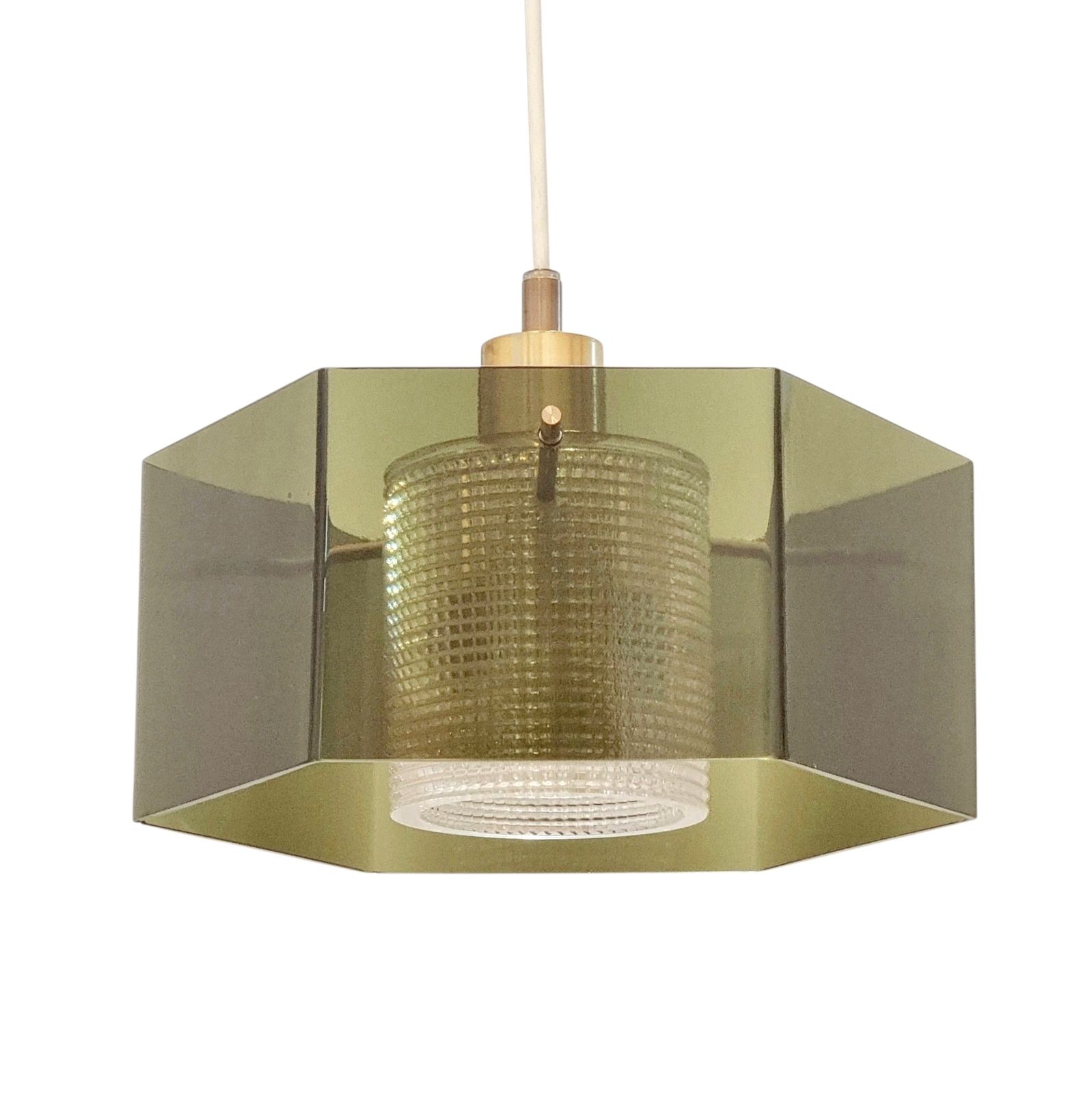 Mid-Century Scandinavische glazen en messing hanglamp van Carl Fagerlund, Zweden, jaren 1960