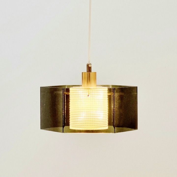 Mid-Century Scandinavische glazen en messing hanglamp van Carl Fagerlund, Zweden, jaren 1960 photo 520.0