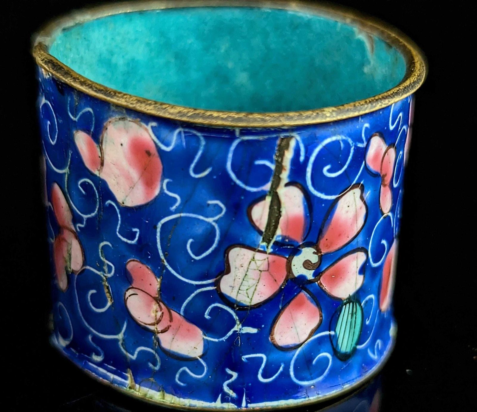 Ronds de serviette d'époque chinois en émail cloisonné, paire, dragon et fleurs photo Décoration