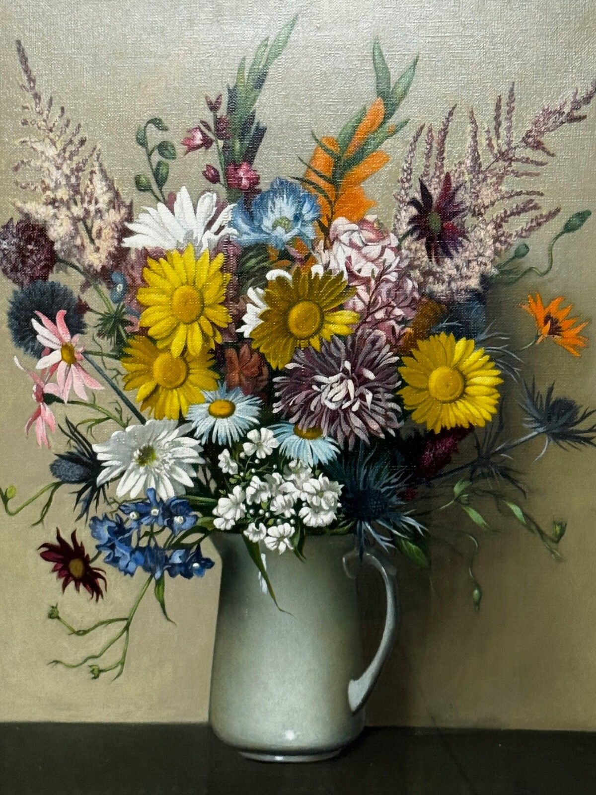 Scottish Oil Painting Wild Flowers Heather Thistles Daisies By Dan Ferguson Roi photo furniture