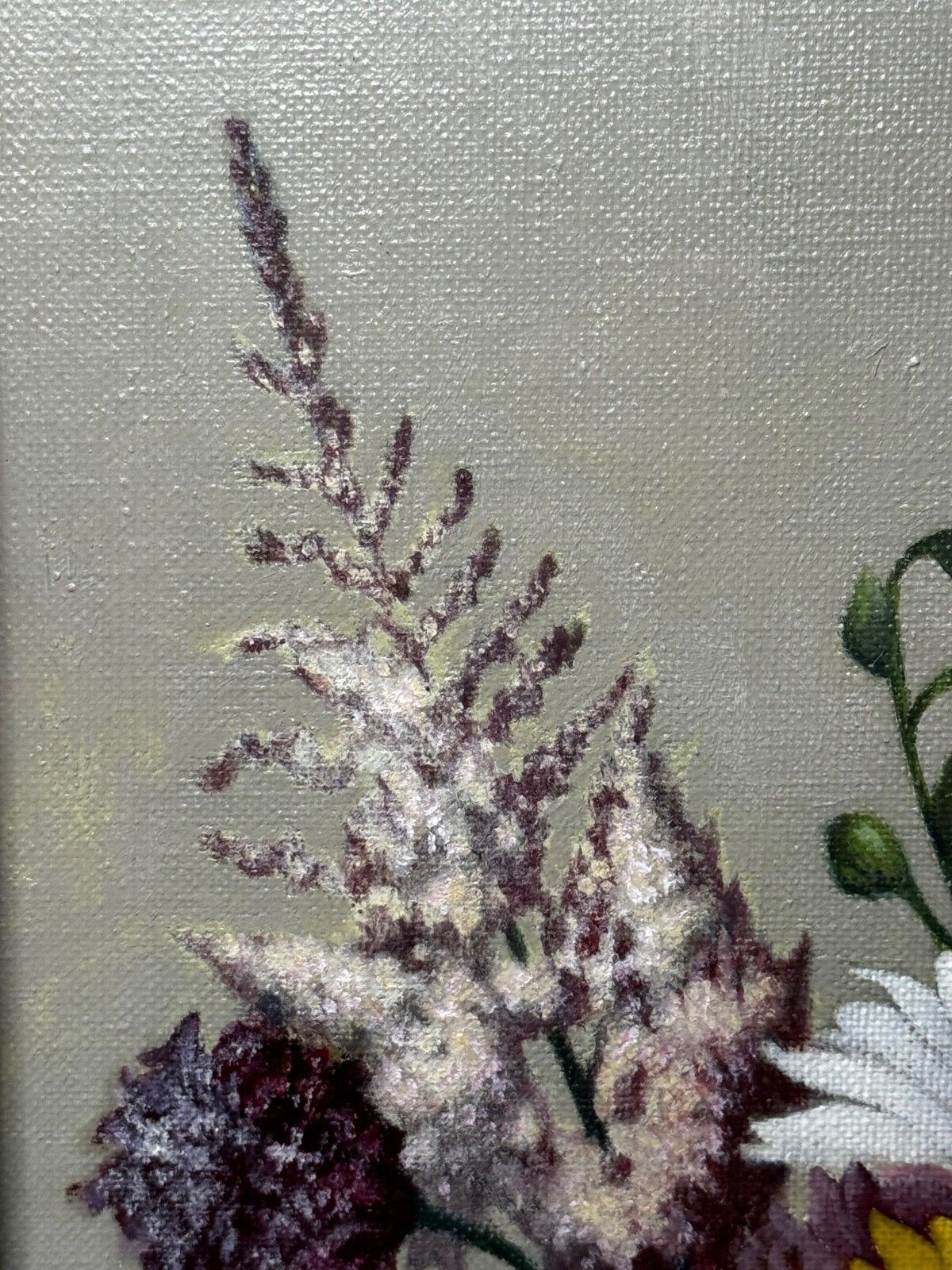 photo vinterior Schots olieverfschilderij wilde bloemen heide distels madeliefjes door Dan Ferguson ROI