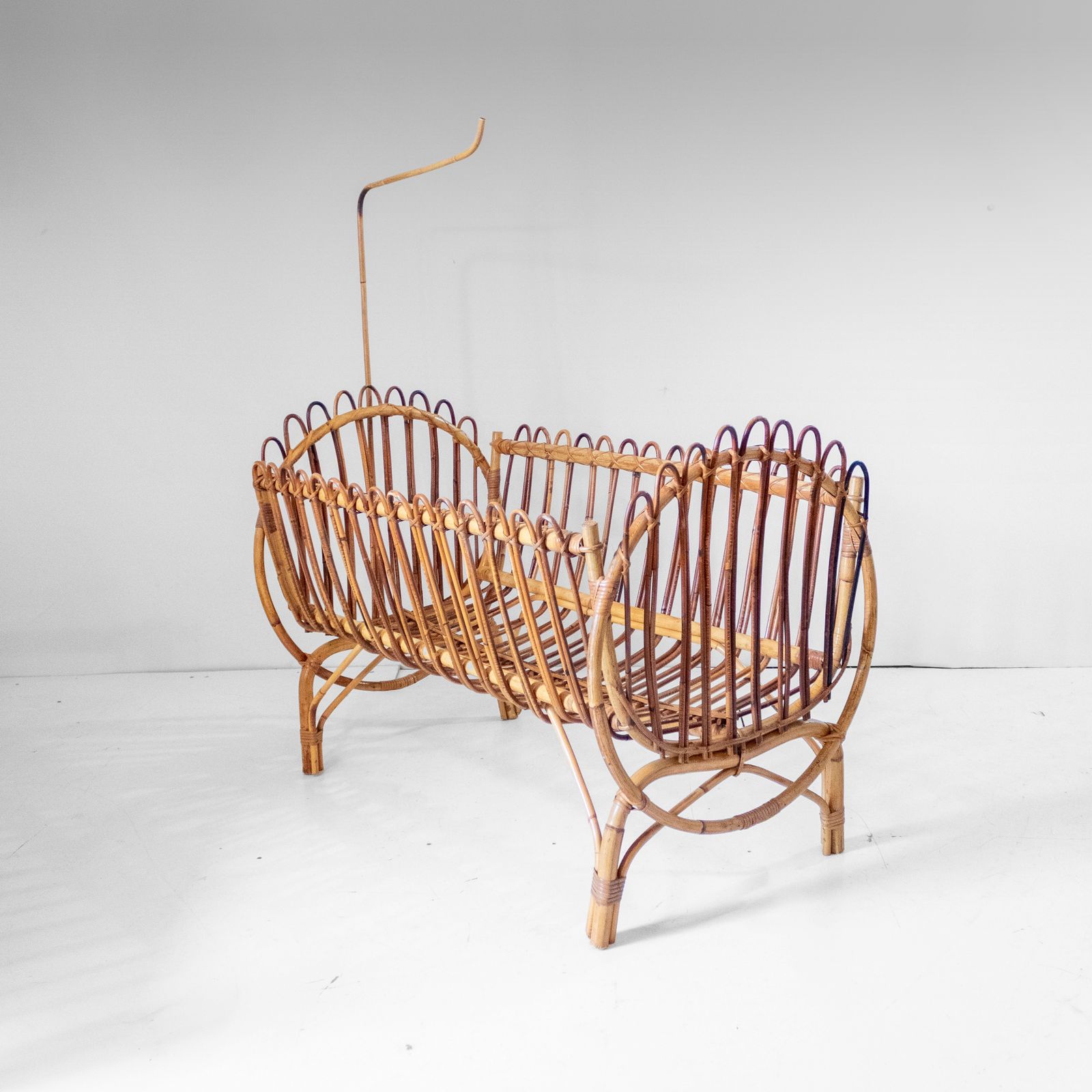 Mid  Century Modern Bamboo Baby Cradle, Bonacina Style, Italy 1960s