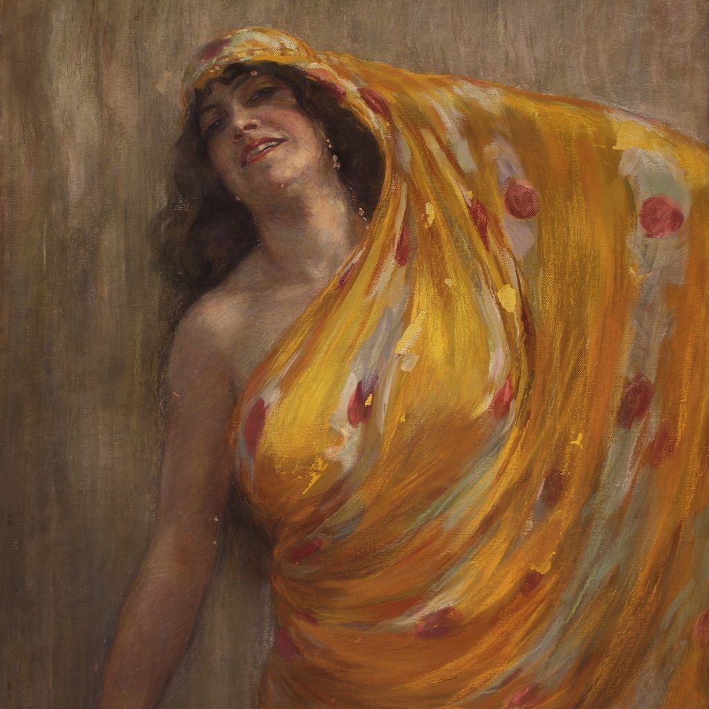 Tableau signé A. Mazza et daté 1912, portrait d'une femme orientale photo furniture