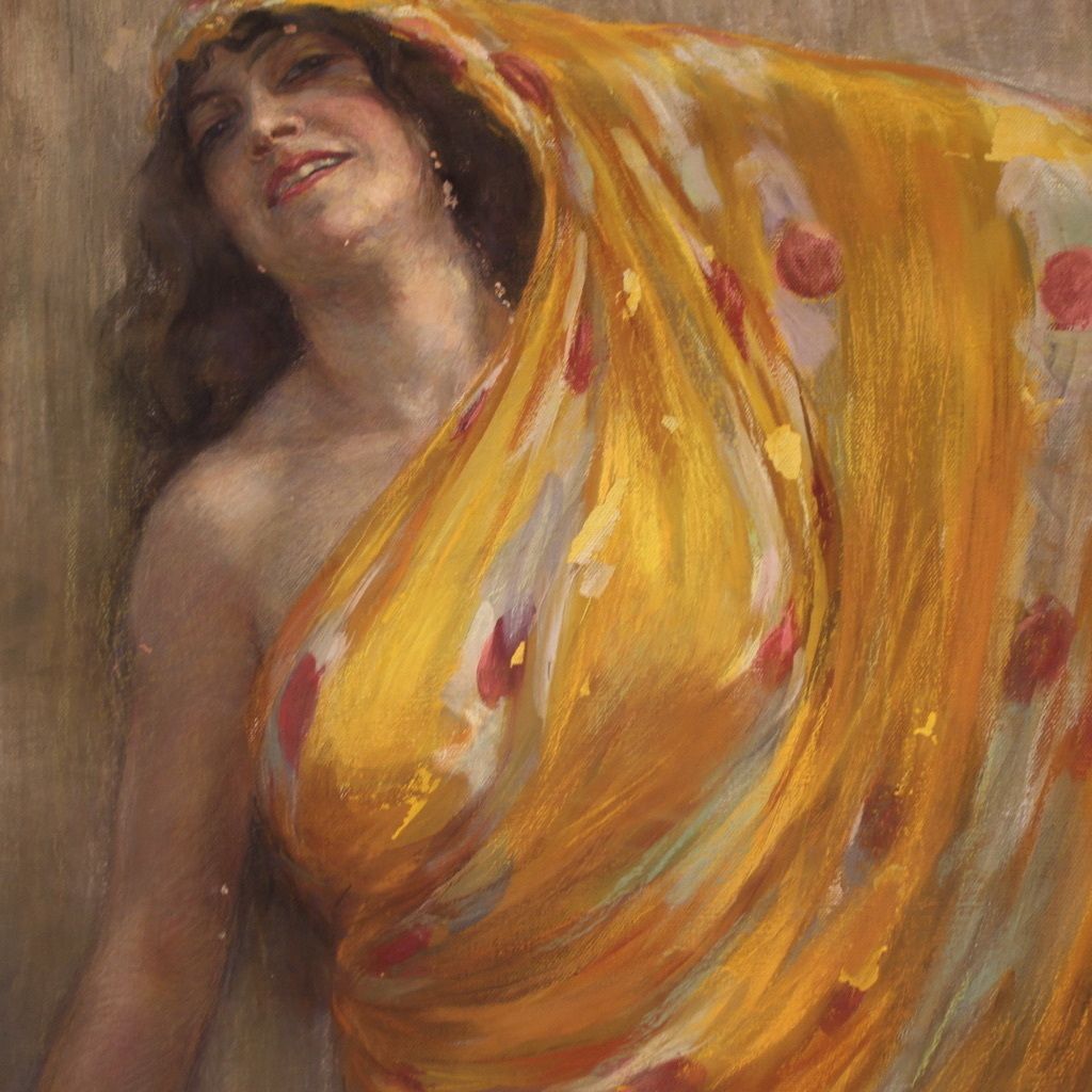 Tableau signé A. Mazza et daté 1912, portrait d'une femme orientale photo vintage
