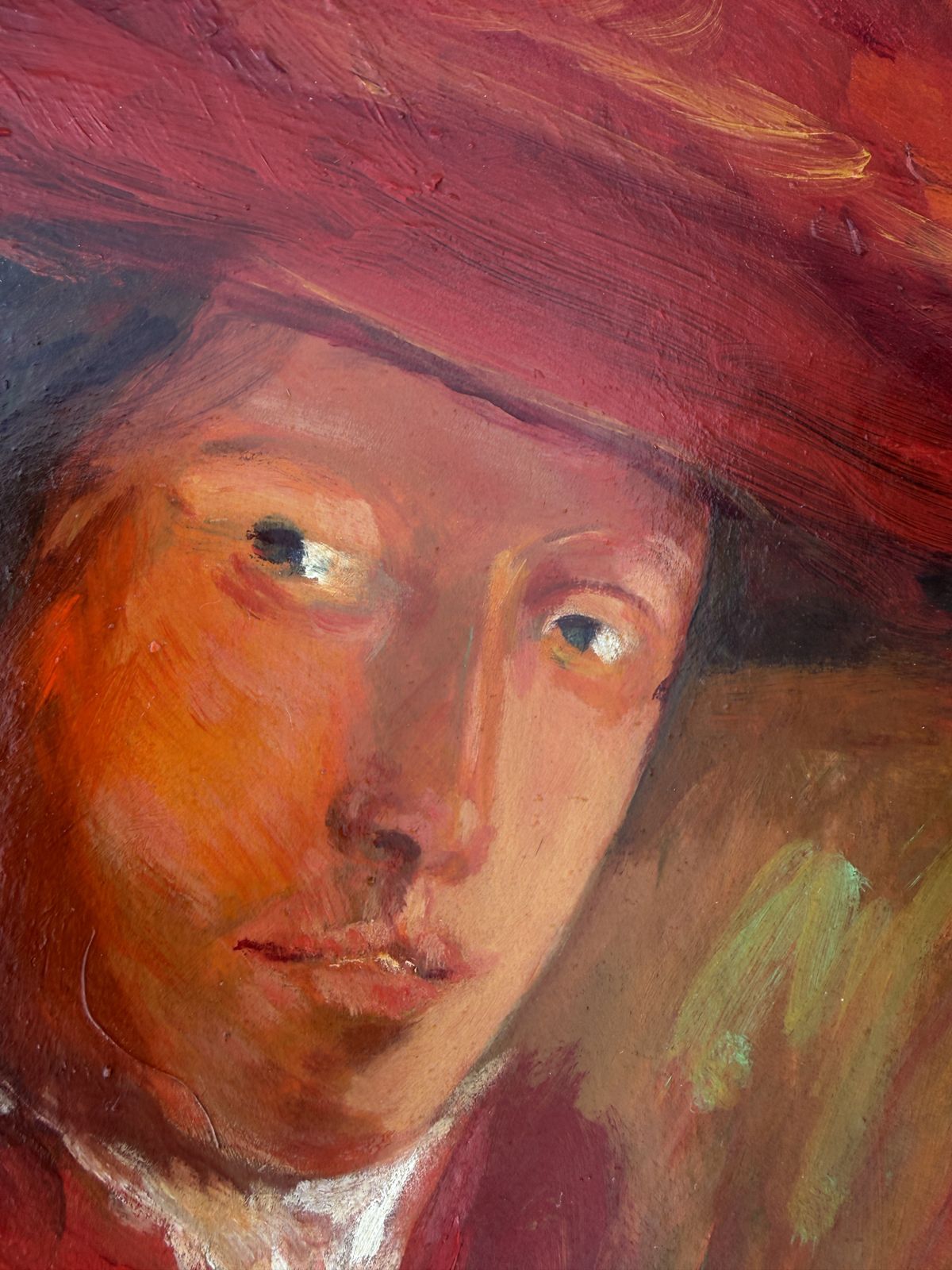Joaquim Hidalgo Spaans expressionistisch vrouwenportret met rode hoed, olie op paneel, Europese kunst, jaren 1990 photo 650.0