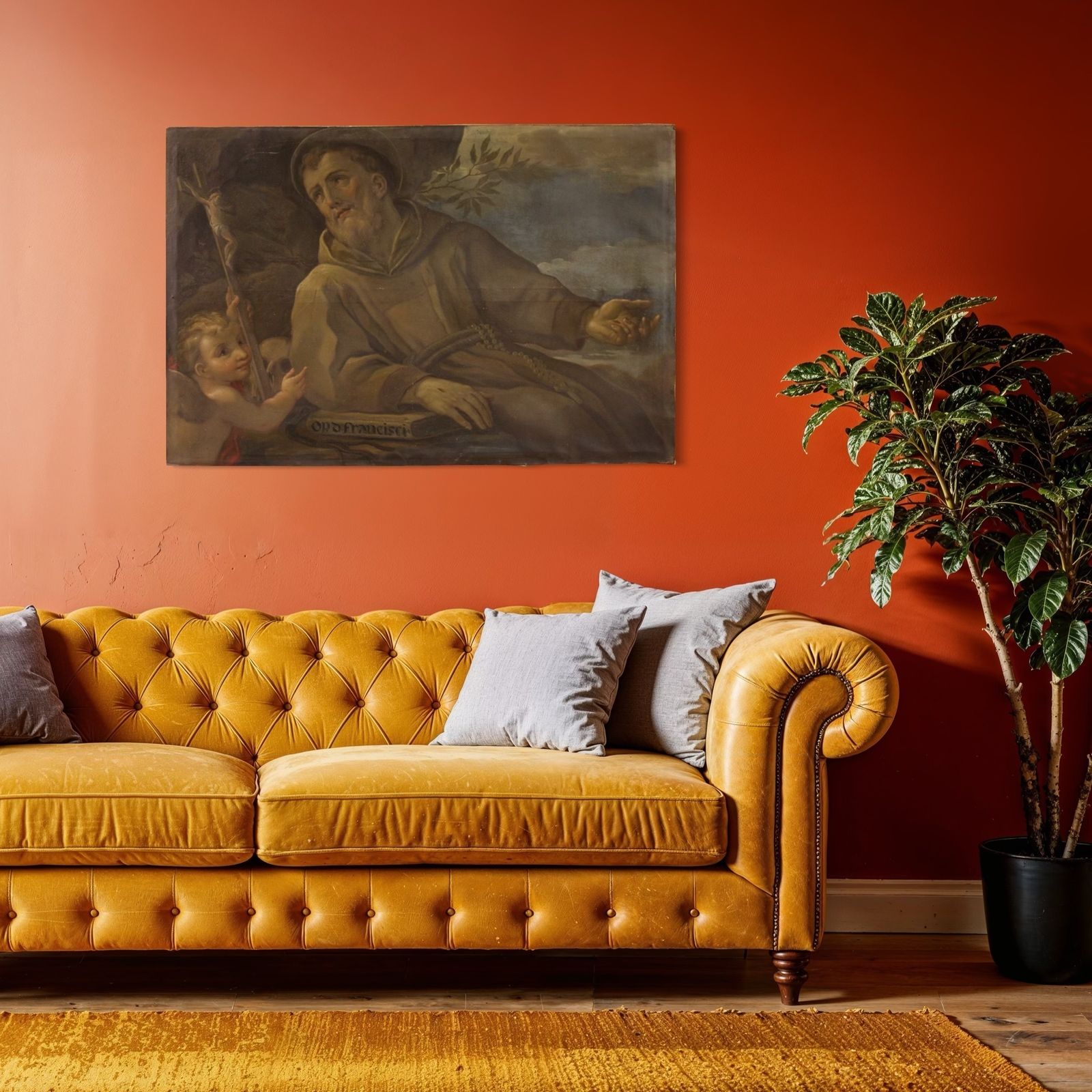 Tableau religieux du XVIIIe siècle, saint François d'Assise photo vinterior