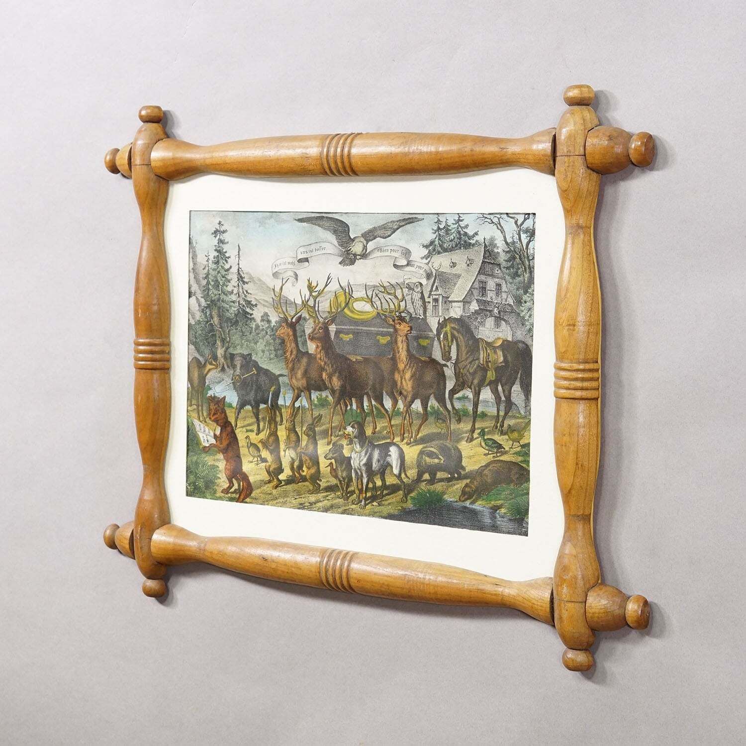 Antieke prent 'The Hunters Funeral', Duitsland eind 19e eeuw photo furniture