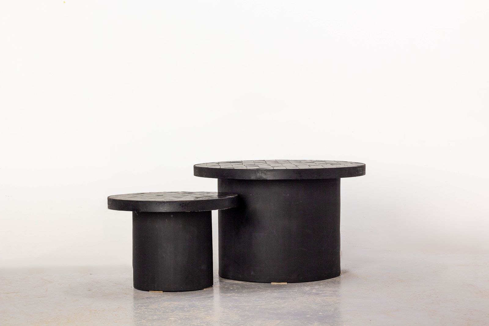 Pair Of Gigogne Coffee Table Black Zellige, Morocco, Circa 1960 photo for sale