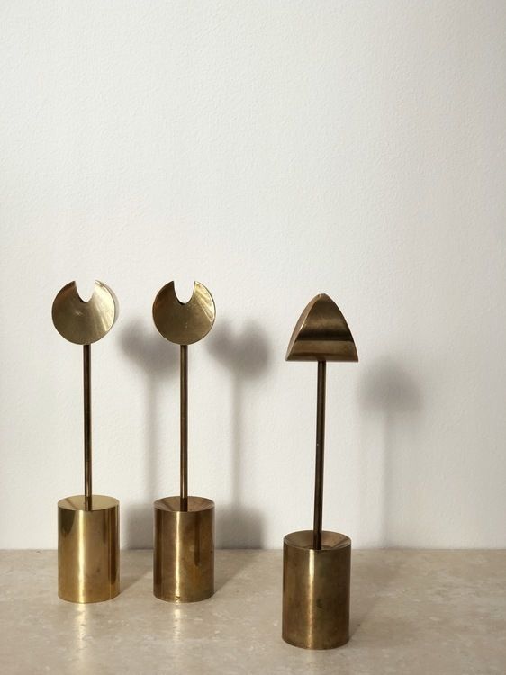 Trio Skultuna Brass Candleholders 'Iniara' Design By Pierre Forsell