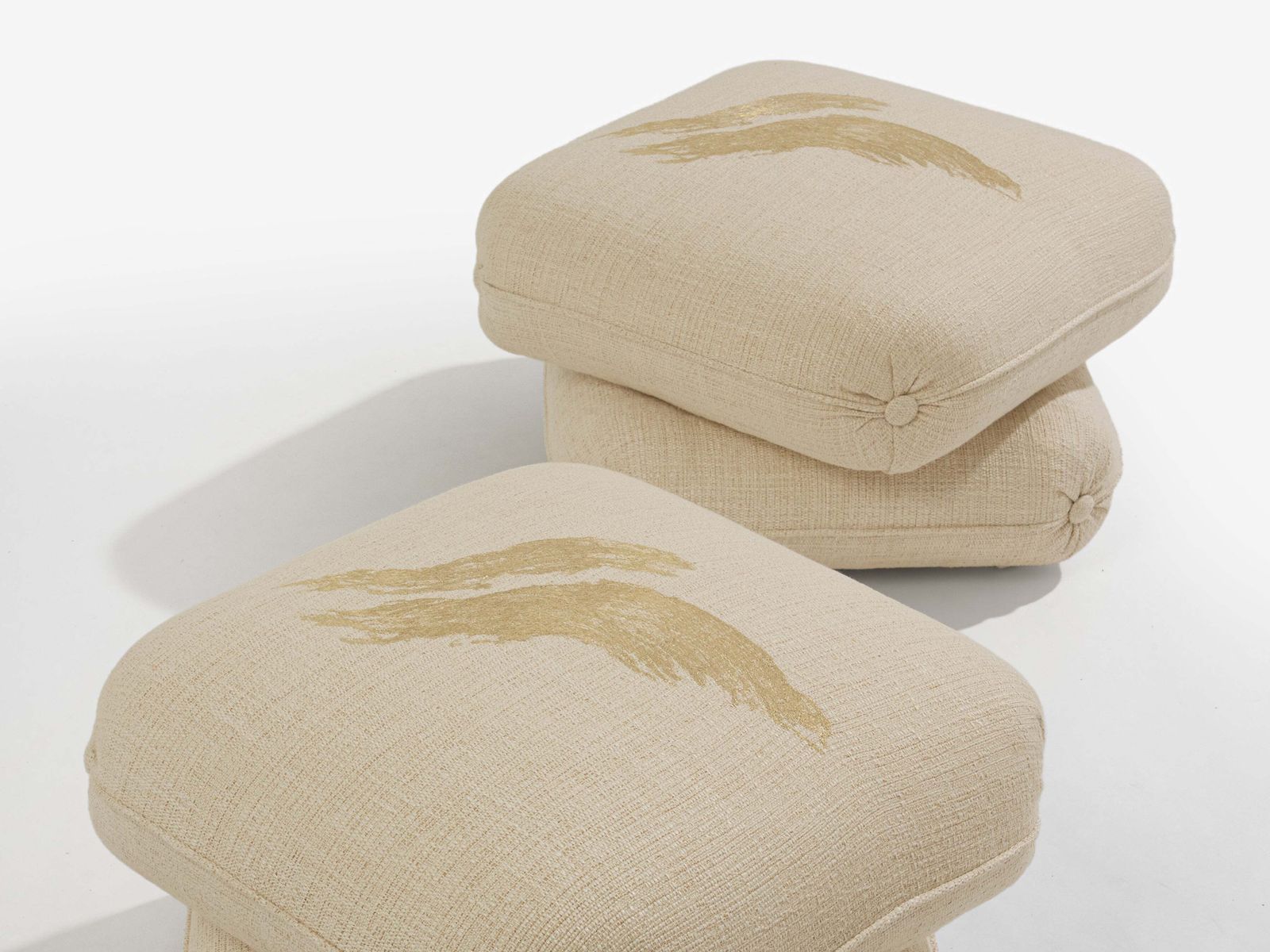 Jacques Charpentier For Maison Jansen Pair Of Ottomans Embroidery Linen 1970s photo 11433.0