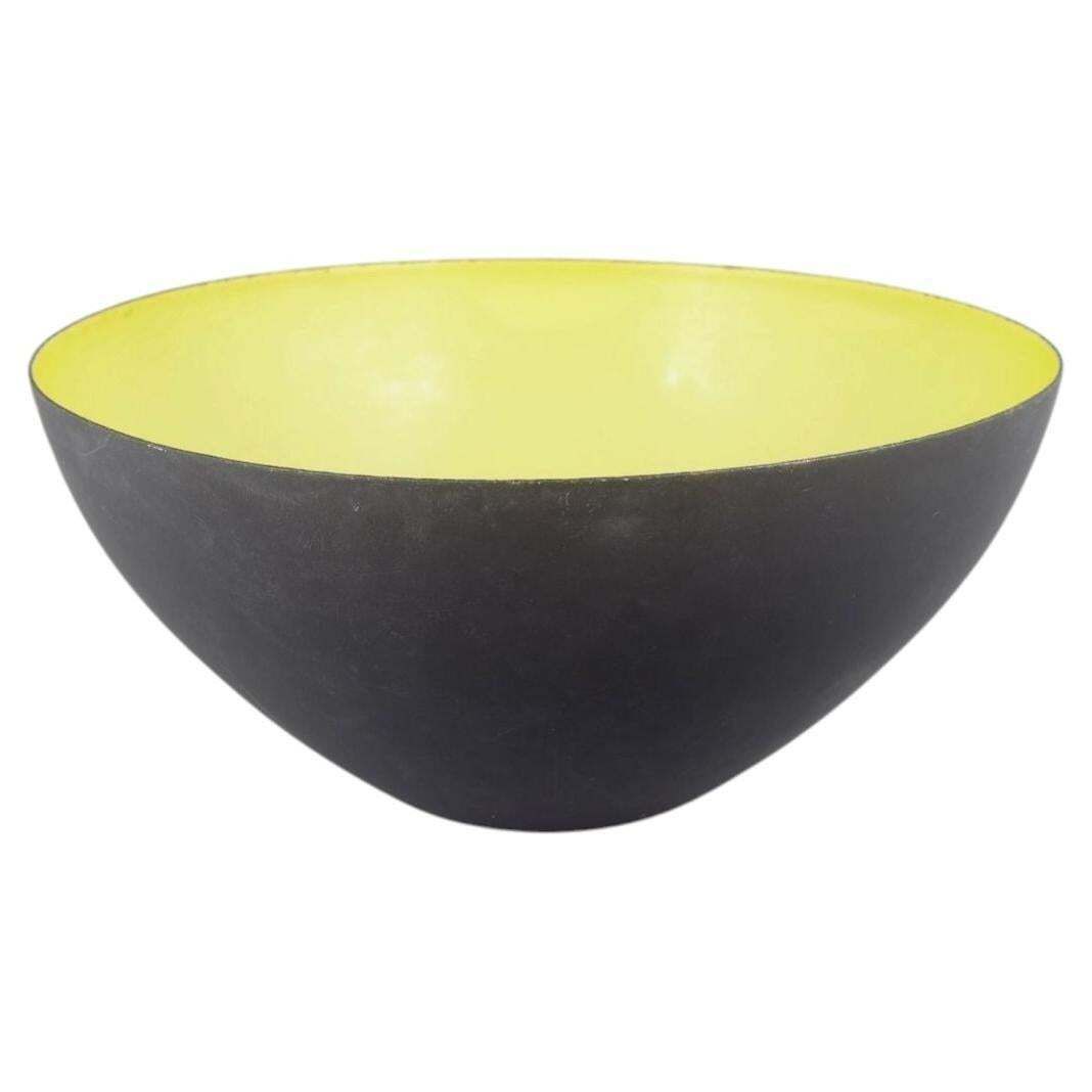 Bol « Krenit » en métal émaillé noir et jaune, par Hermann Krenchel, Danemark.