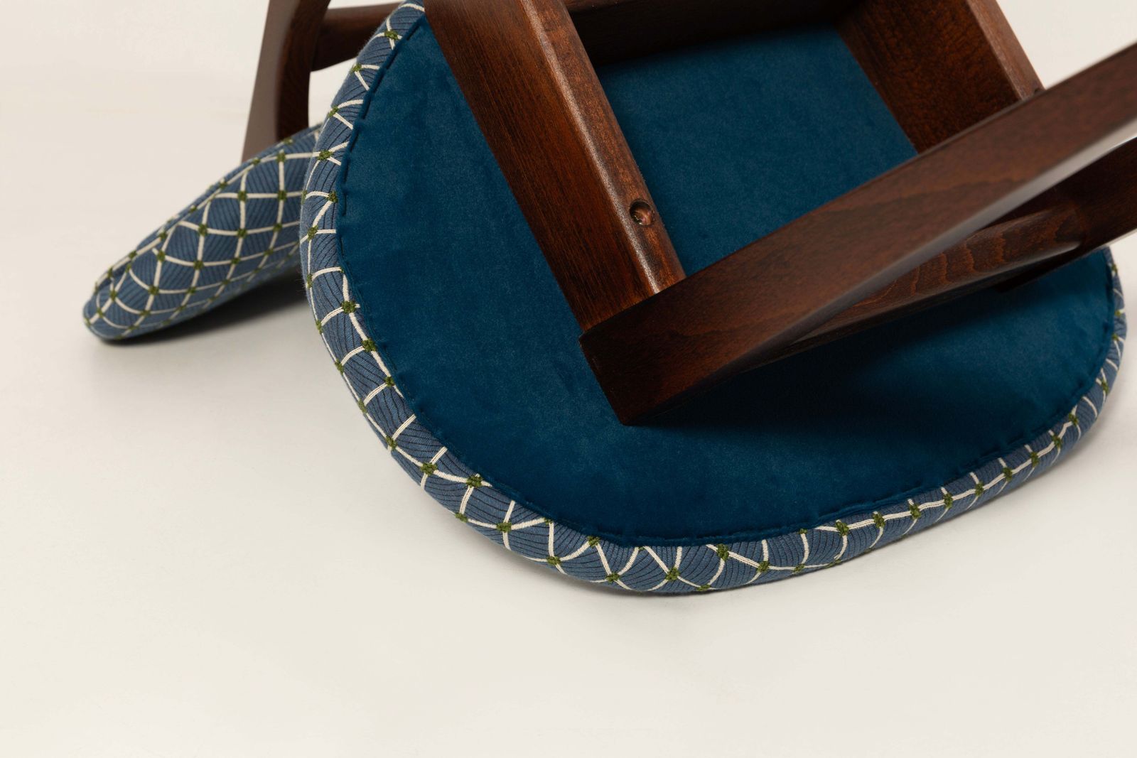 Mid Century Mushroom Chair, Blue Jacquard, J. Kedziorek, 1960s photo vintage
