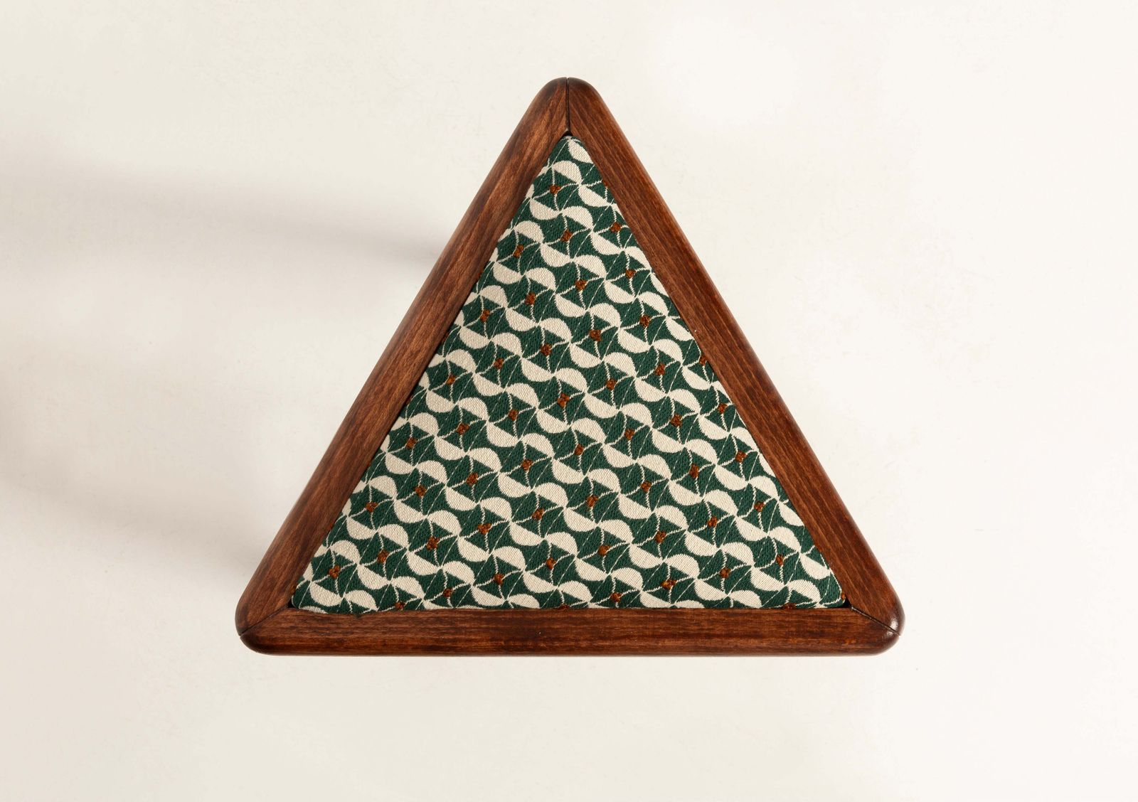 Two Mid Century Triangle Stools, Green And White Art Deco Jacquard, Europe, 1960 photo for sale