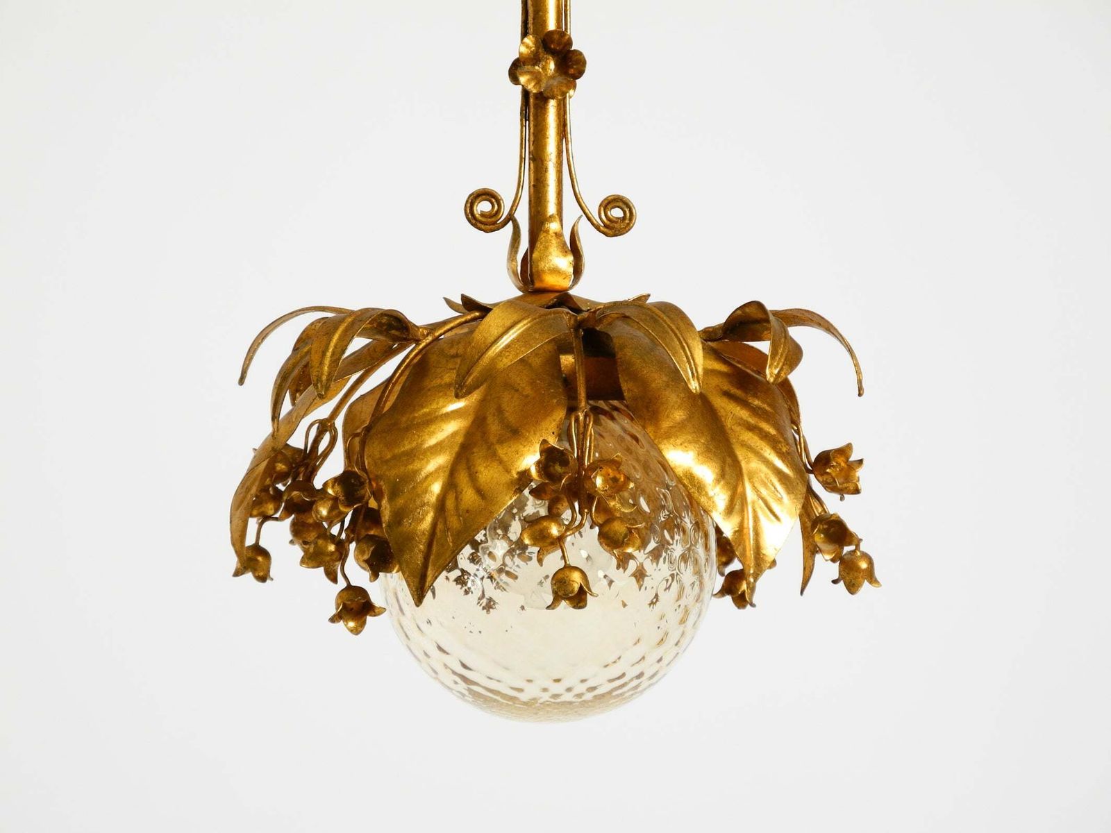 Beautiful 1970s Gold Plated Metal Pendant Lamp With A Glass Sphere By Hans Kögl photo Lighting