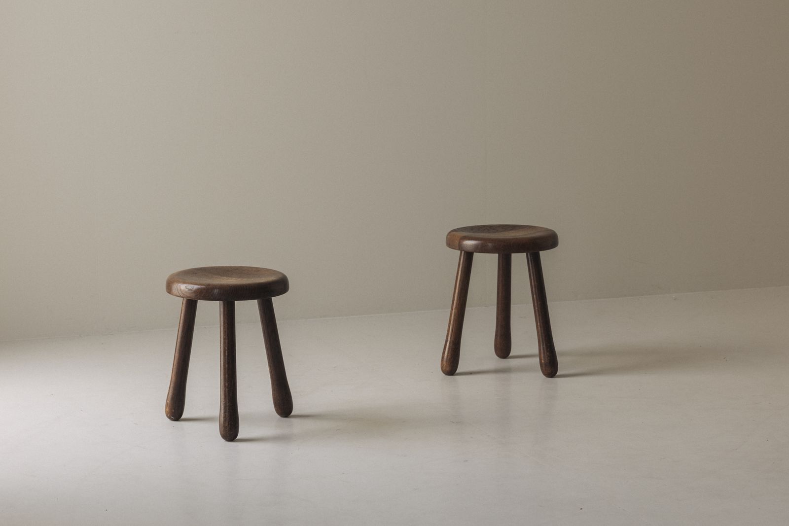 Set Of Two Tripod Solid Elm Stools From France, Dating To The 1960s photo furniture