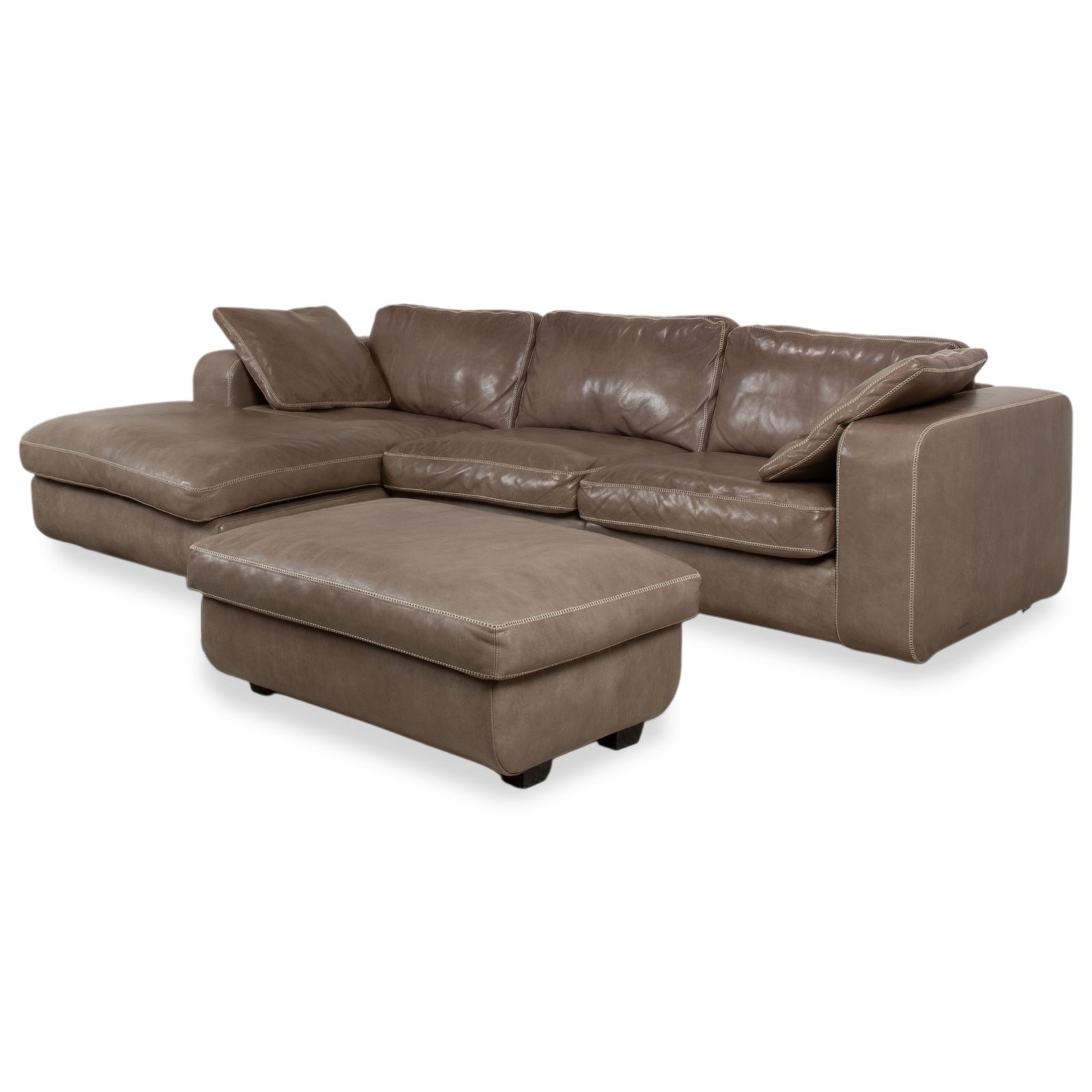 Canapé d'angle Machalke Valentino en cuir avec pouf, brun taupe