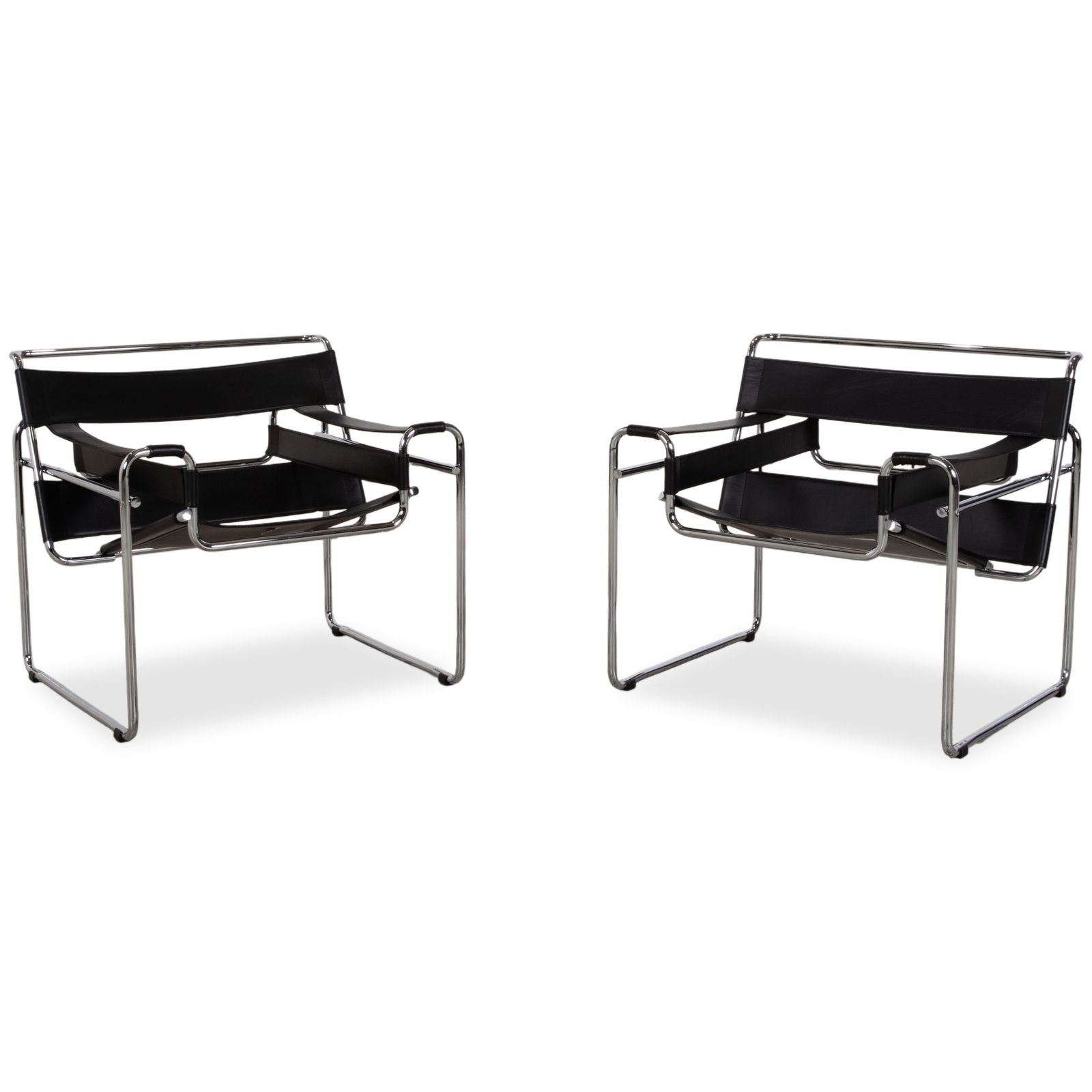 Knoll International Wassily Chair Leather 2x Armchair Black Chair Marcel Breuer