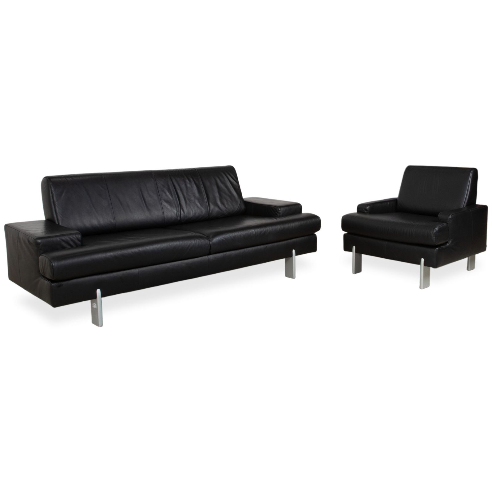 Rolf Benz Ak 644 Set Leather Three Seater Couch And Armchair, Black