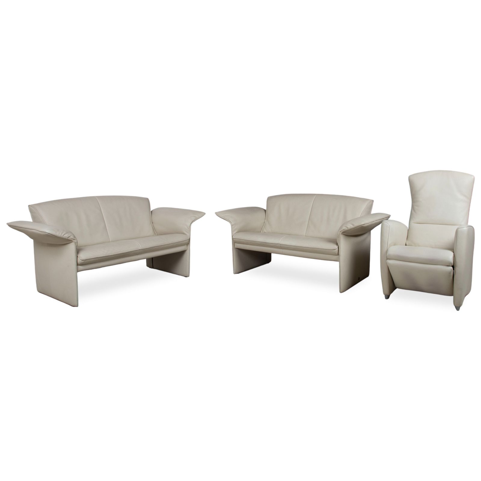 Ensemble Jori Jr 2700 en cuir, 2 canapés et fauteuil, crème beige, fonction manuelle