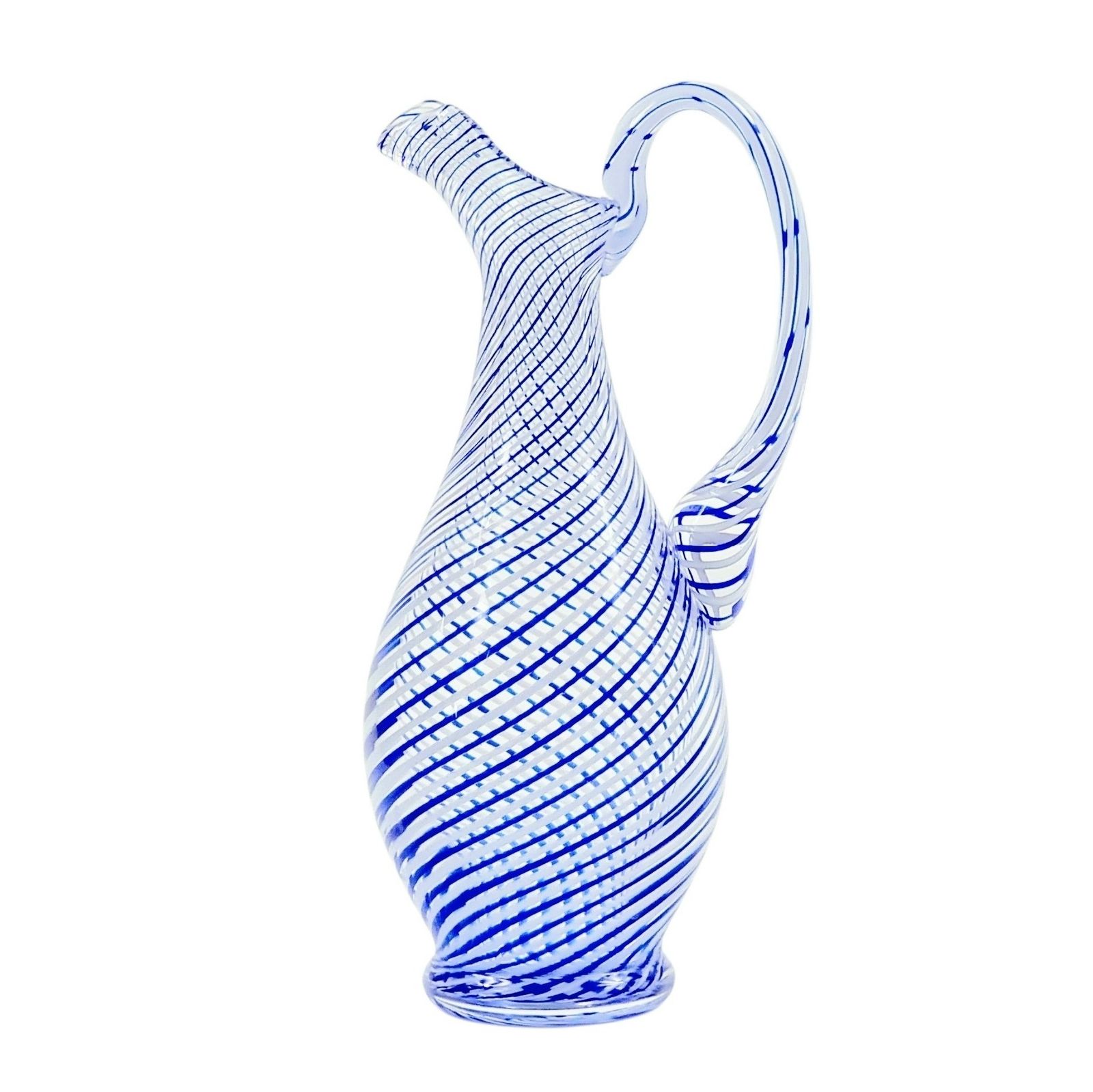 Mid Century Murano Art Glass Mezza Filigrana Pitcher, Italy, 1960s/1970s