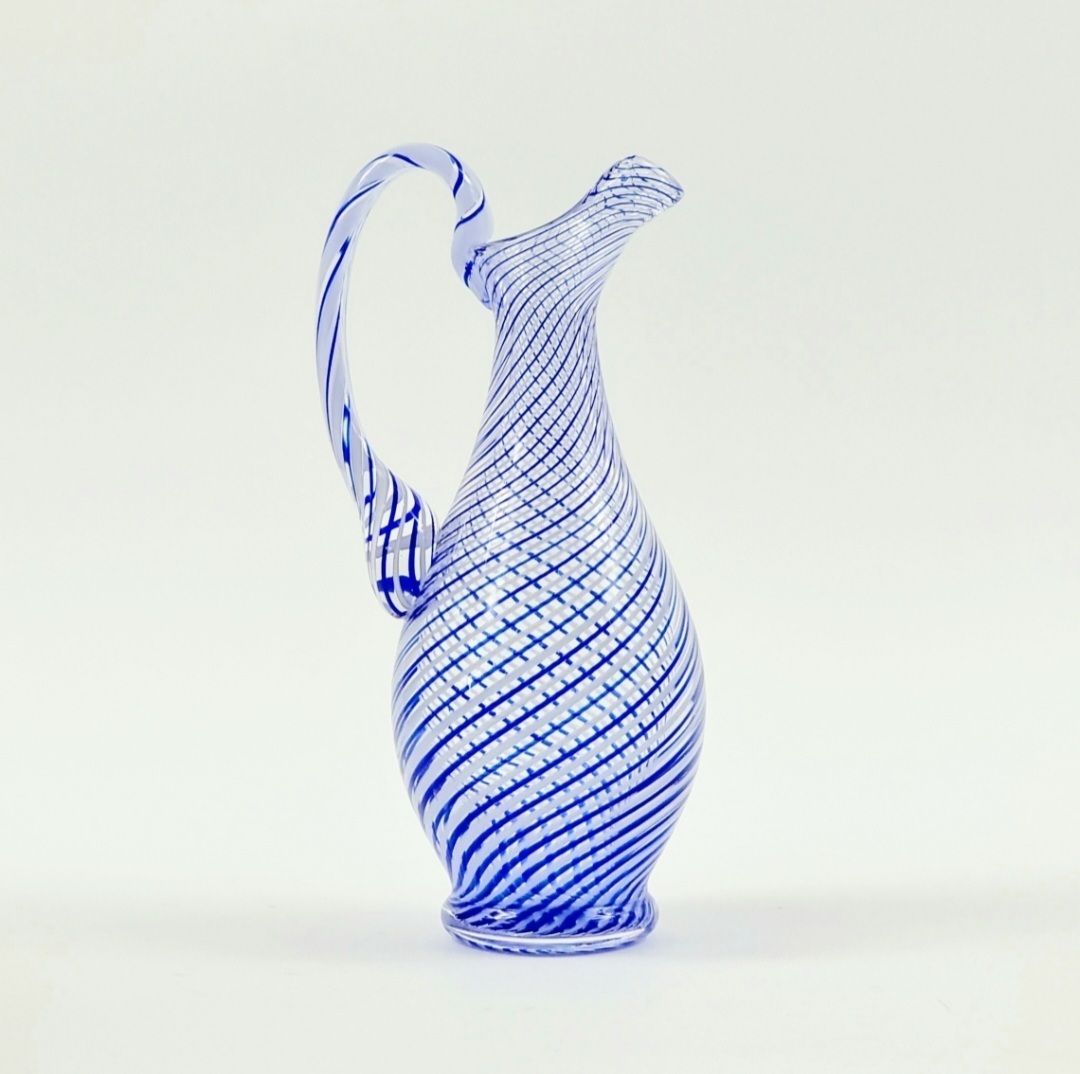 Mid Century Murano Art Glass Mezza Filigrana Pitcher, Italy, 1960s/1970s photo for sale