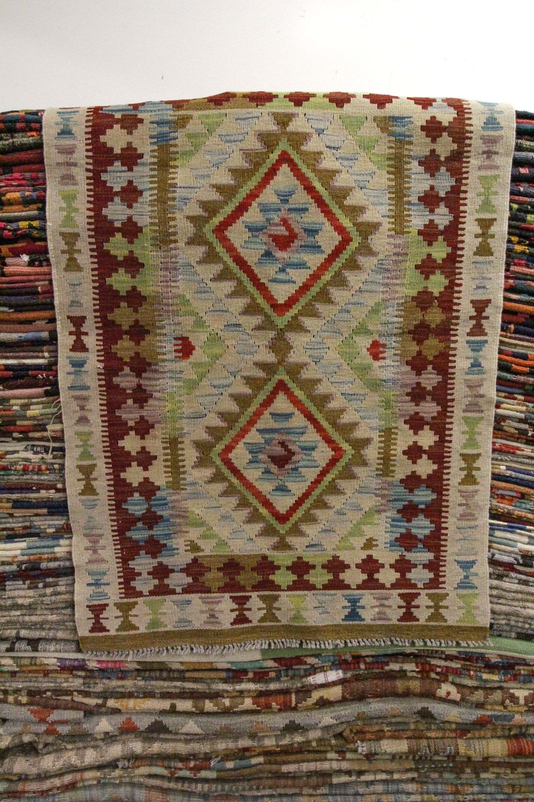 Textiel Klein Geometrisch Zig Zag Kilim Platgeweven Wollen Decoratief Woonkamer Vloerkleed photo