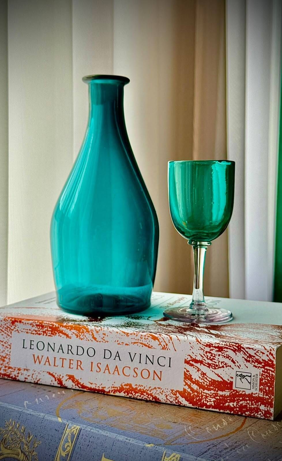 Victoriaanse Bristol Green glazen karaf en wijnglas, Engeland, ca. 1870-1890 photo Woonaccessoires