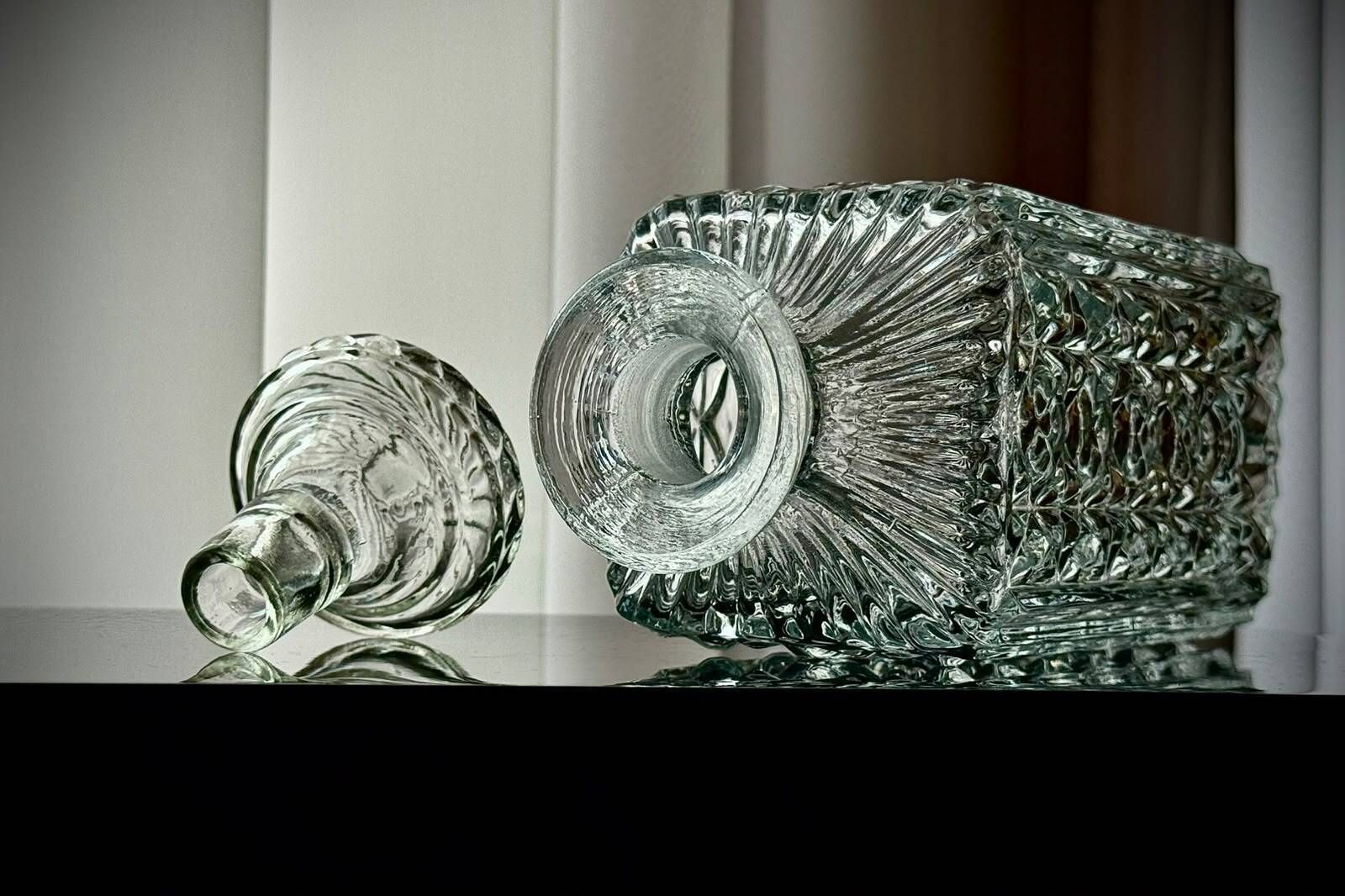 Vintage Heavy Pressed Glass Whisky Decanter With Replacement Stopper photo vintage