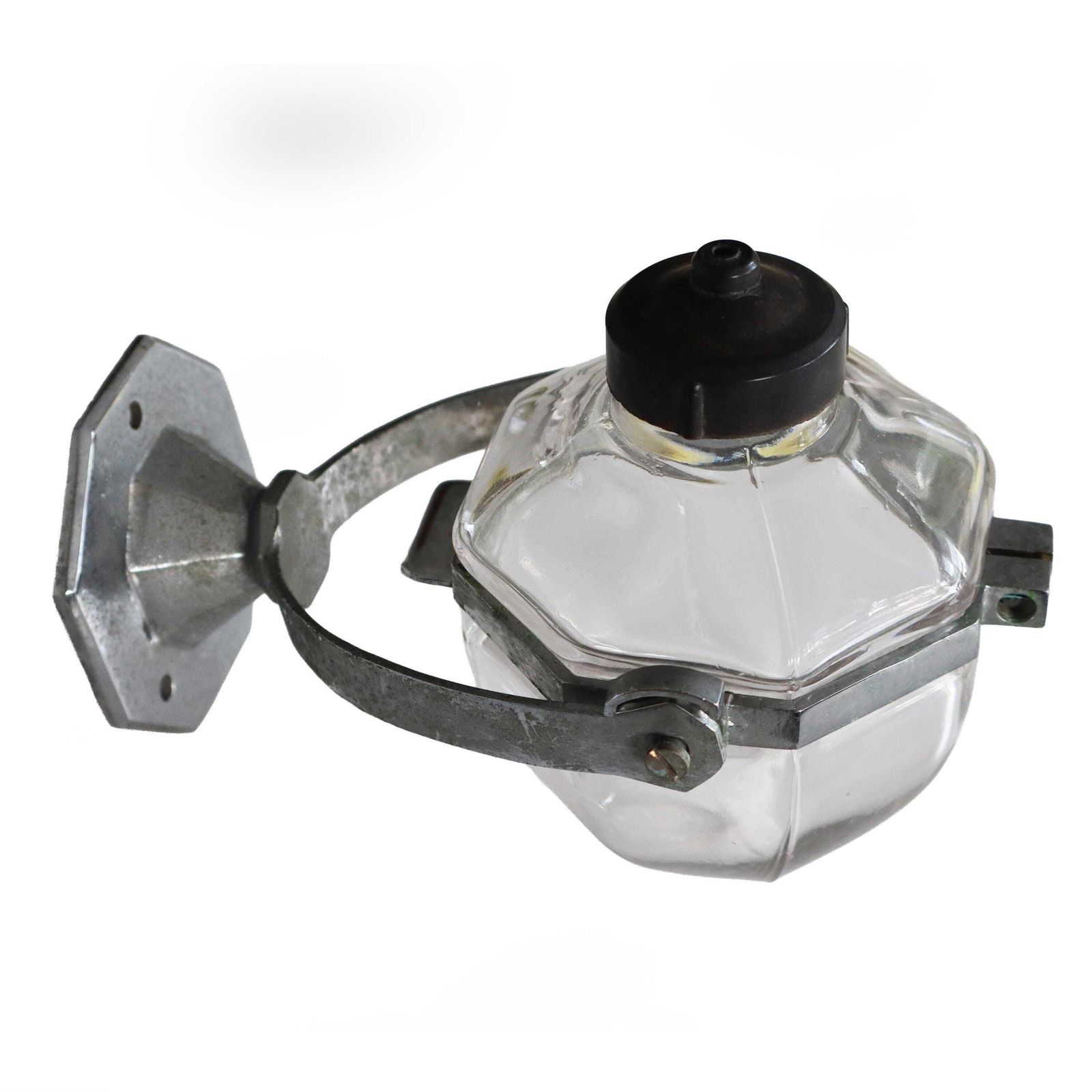 Antique French Wall Mounted Glass And Chromed Metal Soap Dispenser