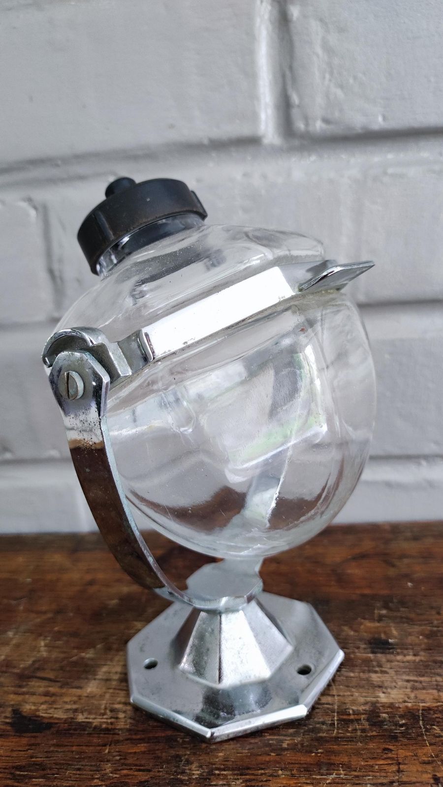 Antique French Wall Mounted Glass And Chromed Metal Soap Dispenser photo vinterior