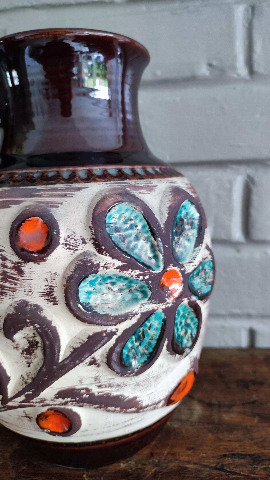 Bay Keramik Mid Century West German Floral Design Art Pottery Vase photo vinterior