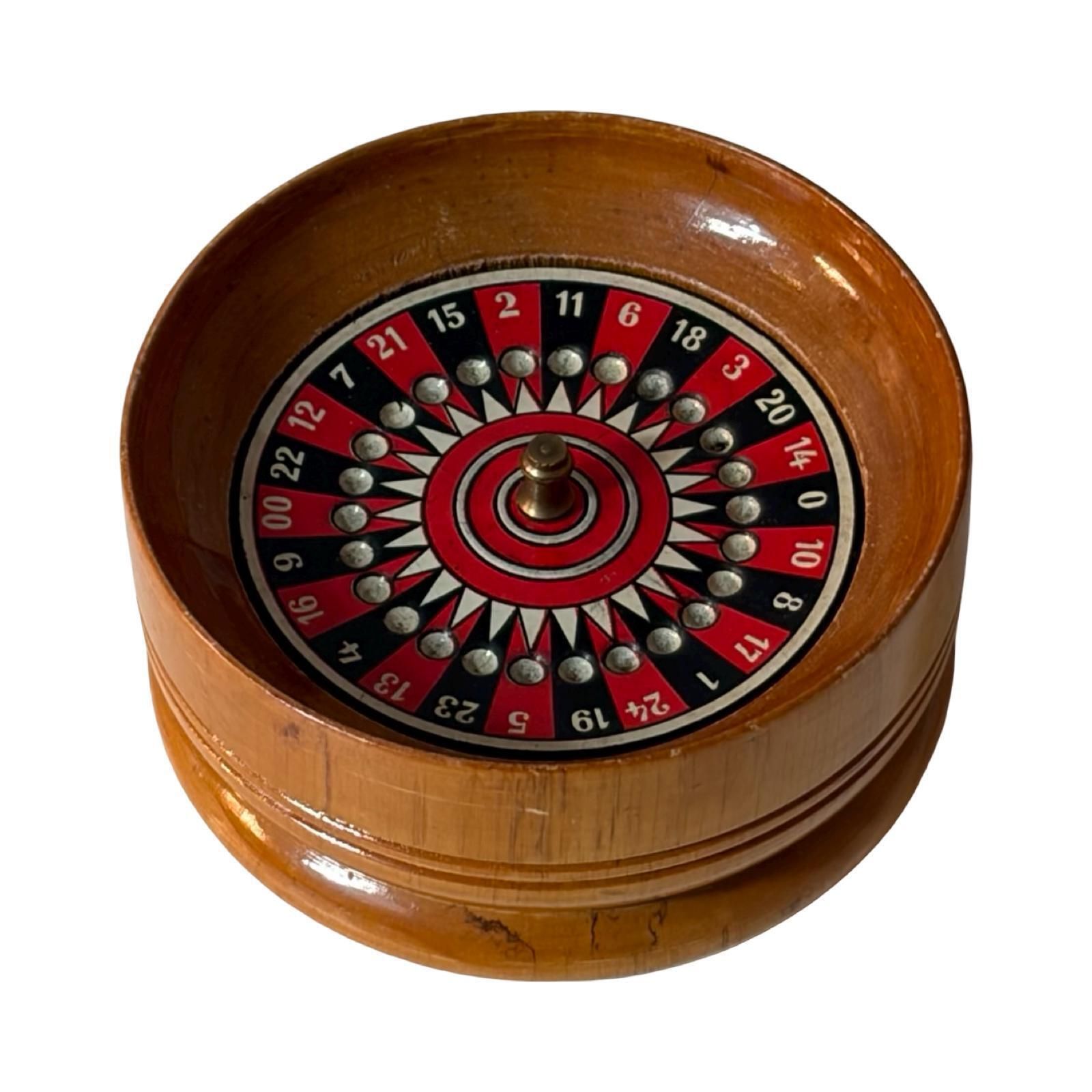 Ca. 1900   Antiek Roulettewiel Met Geëmailleerde Plaat   Draagbare / Reiseditie photo Woonaccessoires