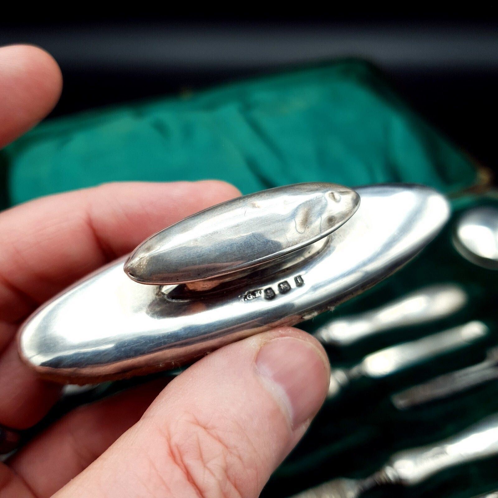 Antiek manicureset met zilveren handvatten 1908 BHM Silver R.U & Co & W.G.K maker en doos photo Woonaccessoires