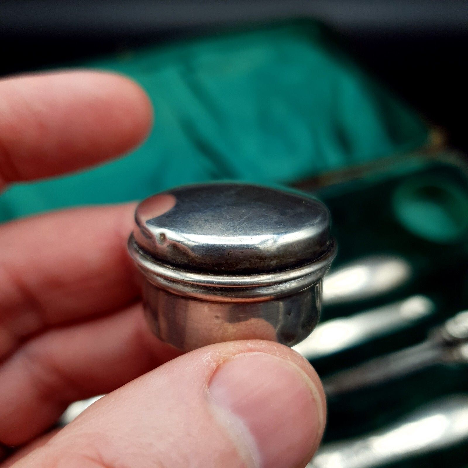 Antiek manicureset met zilveren handvatten 1908 BHM Silver R.U & Co & W.G.K maker en doos photo vintage