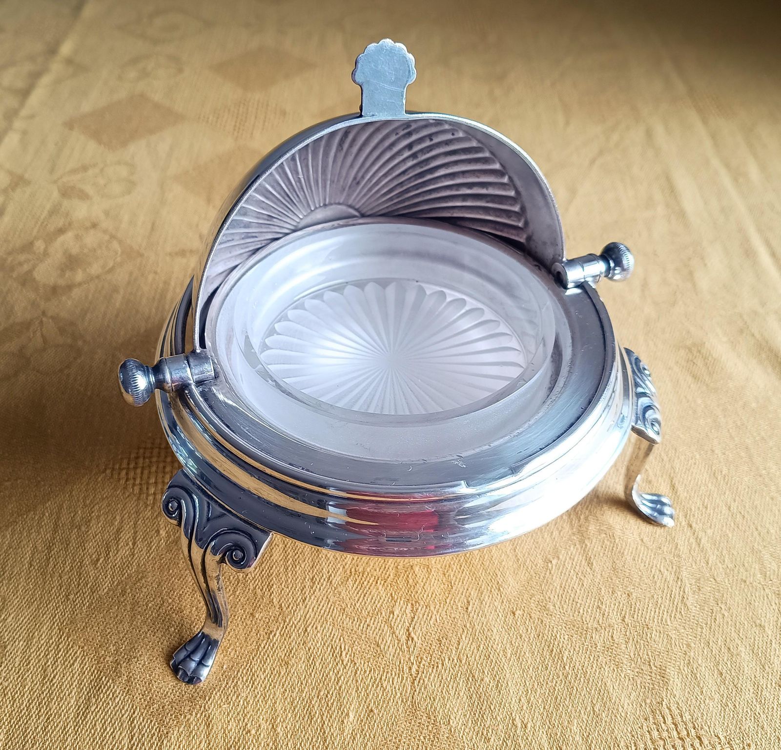 Vintage English Silver Plated Rollover Domed Caviar Presentoire, Footed Butter Dish photo Home Decor