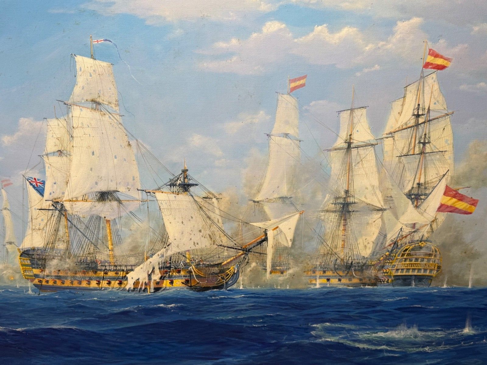 Maritiem Olieverfschilderij Slag bij St. Vincent Nelson's Patent Bridge, gesigneerd Graham Jowett-Ive photo for sale