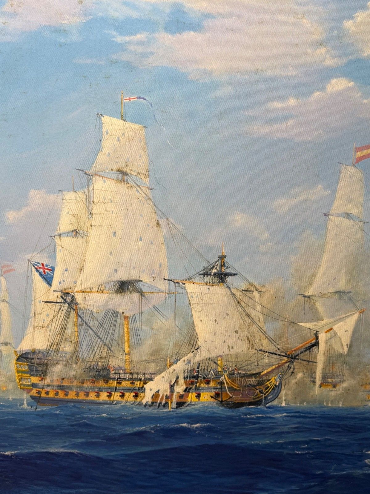 Maritiem Olieverfschilderij Slag bij St. Vincent Nelson's Patent Bridge, gesigneerd Graham Jowett-Ive photo 8000.0