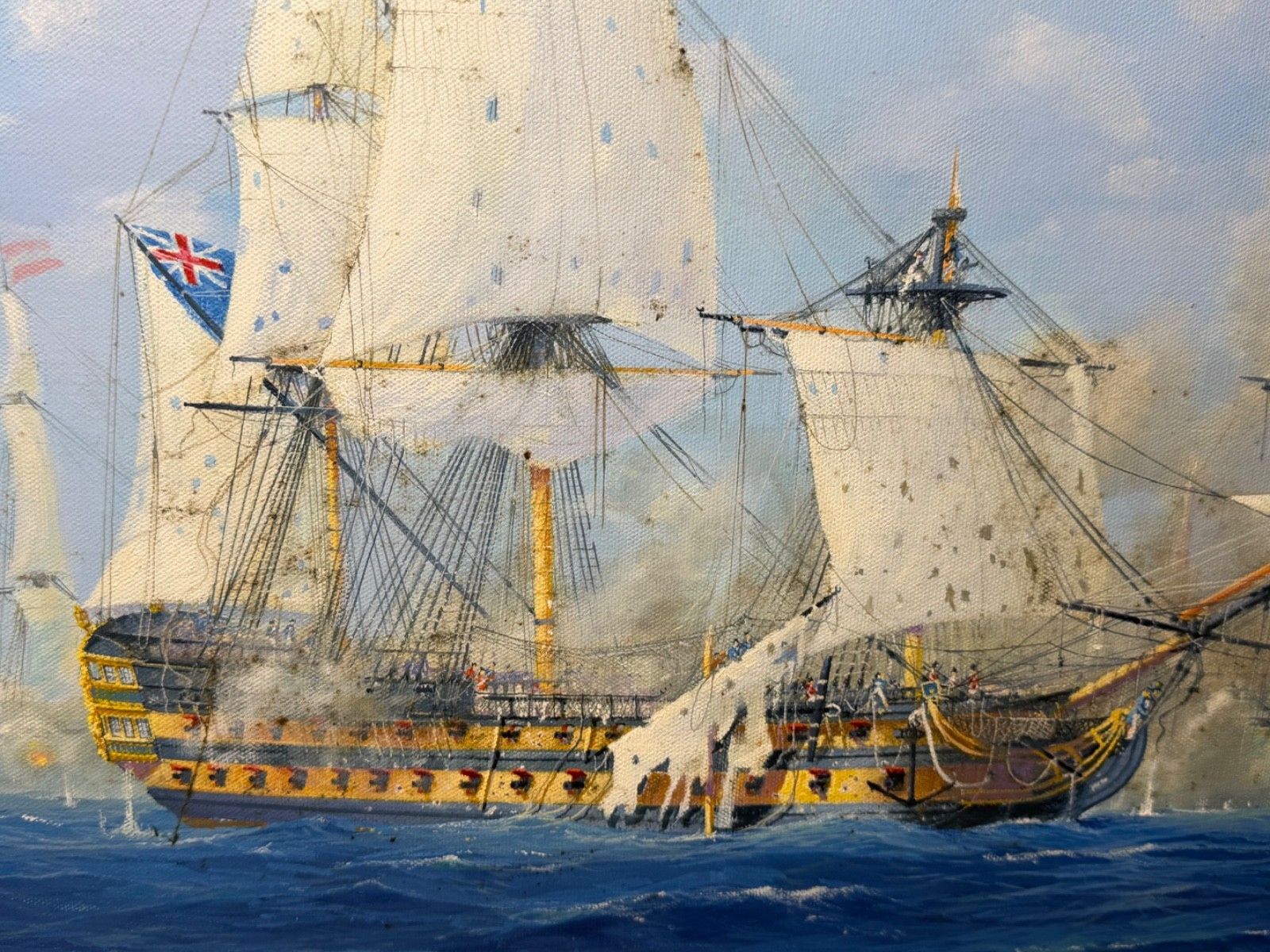 Maritiem Olieverfschilderij Slag bij St. Vincent Nelson's Patent Bridge, gesigneerd Graham Jowett-Ive photo vinterior