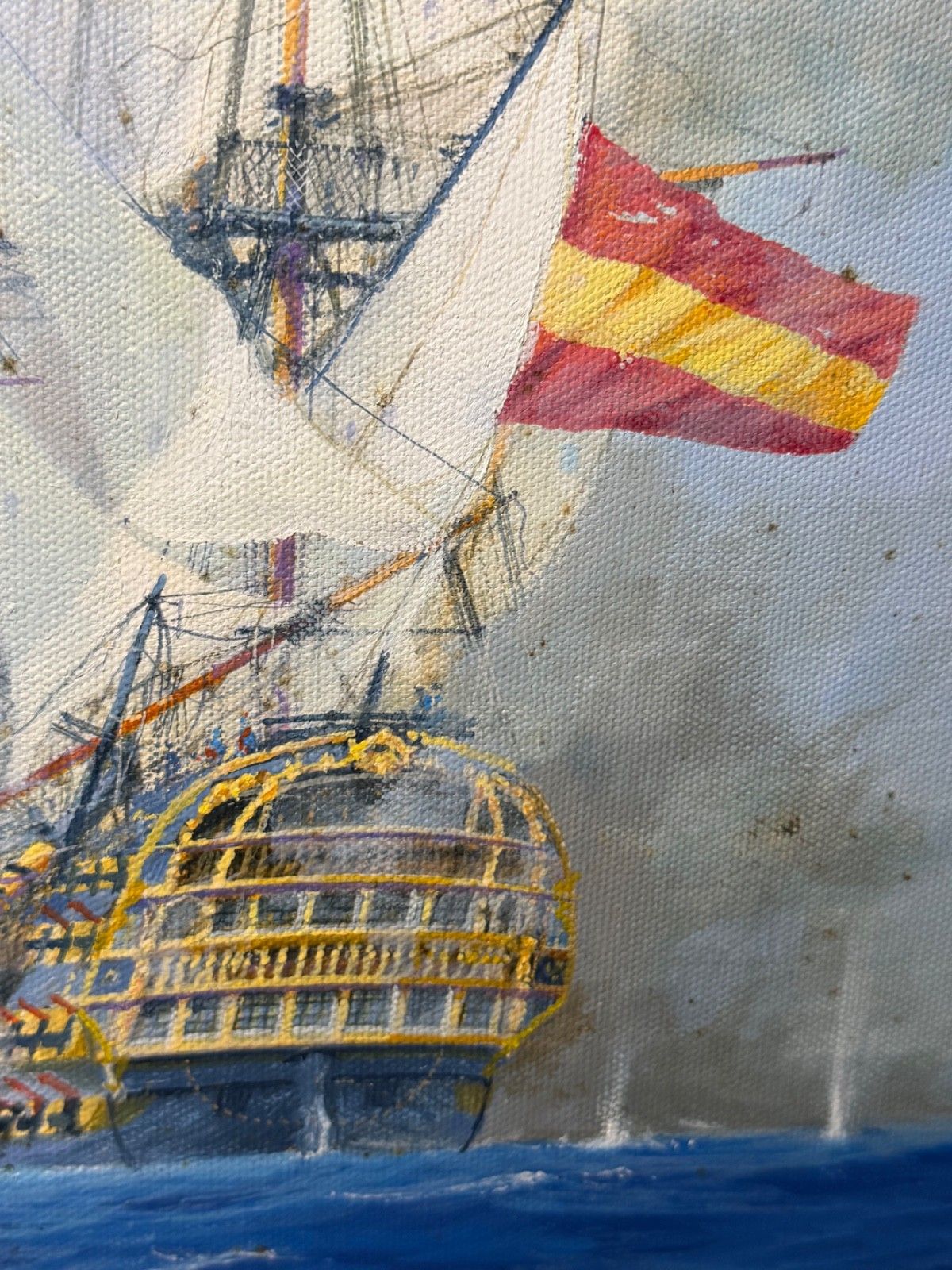 Maritiem Olieverfschilderij Slag bij St. Vincent Nelson's Patent Bridge, gesigneerd Graham Jowett-Ive photo vintage
