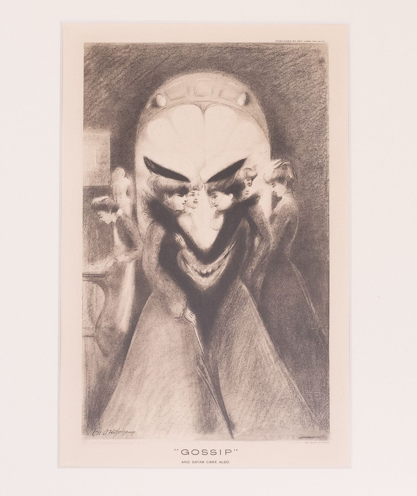 Antieke optische illusie "Gossip And Satan Came Also" naar Geo Wotherspoon, ingelijst
