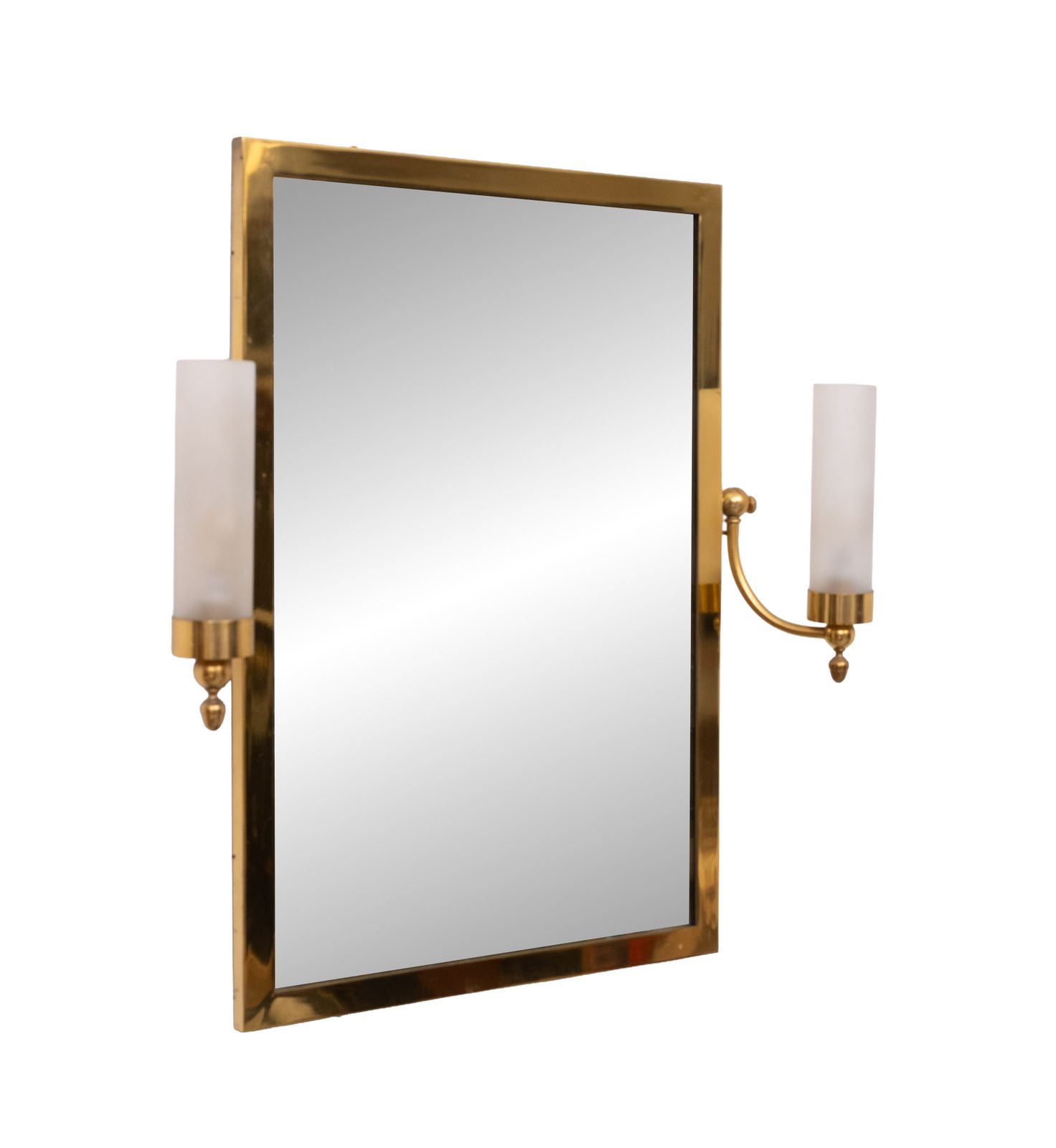 Mid Century Modern Brass Wall Mirror With Lighting, Italy, 1950s photo for sale