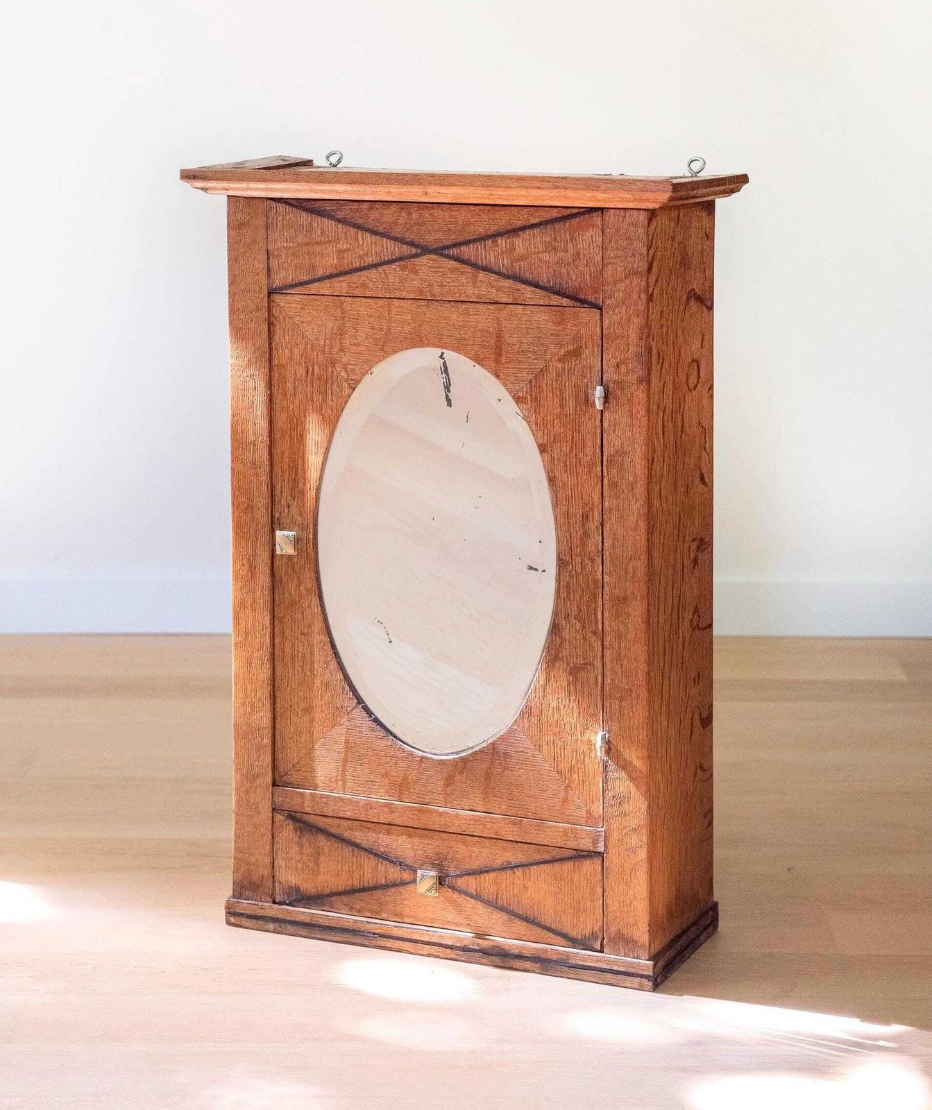 Armoire à pharmacie en bois d'époque, Art déco, murale avec miroir, vintage, cabinet de salle de bains