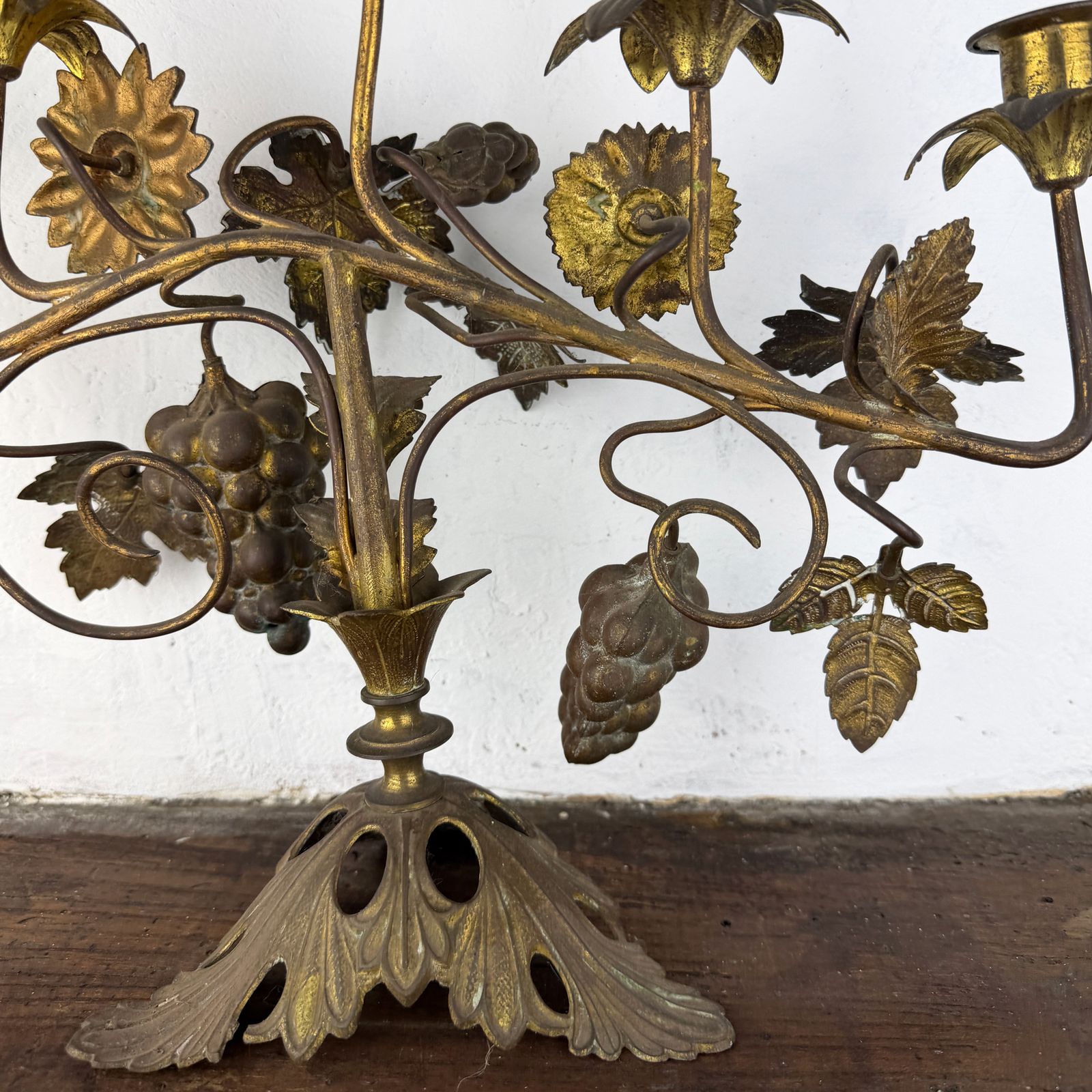 Antique French Candelabra, Church Candle Holder With Flowers And Grapes photo vinterior