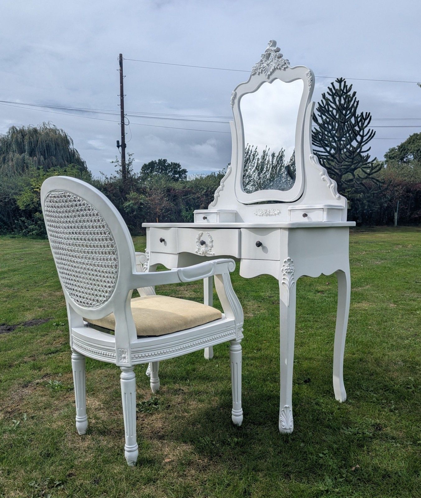 French Armoire Painted Quality Dressing Table & Mirror  Delivery Available 0374 photo furniture