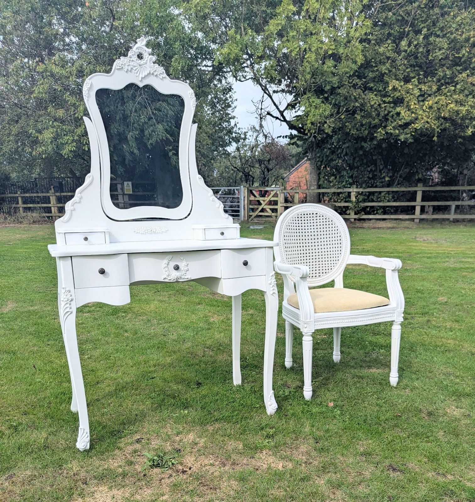 photo vinterior French Armoire Painted Quality Dressing Table & Mirror  Delivery Available 0374